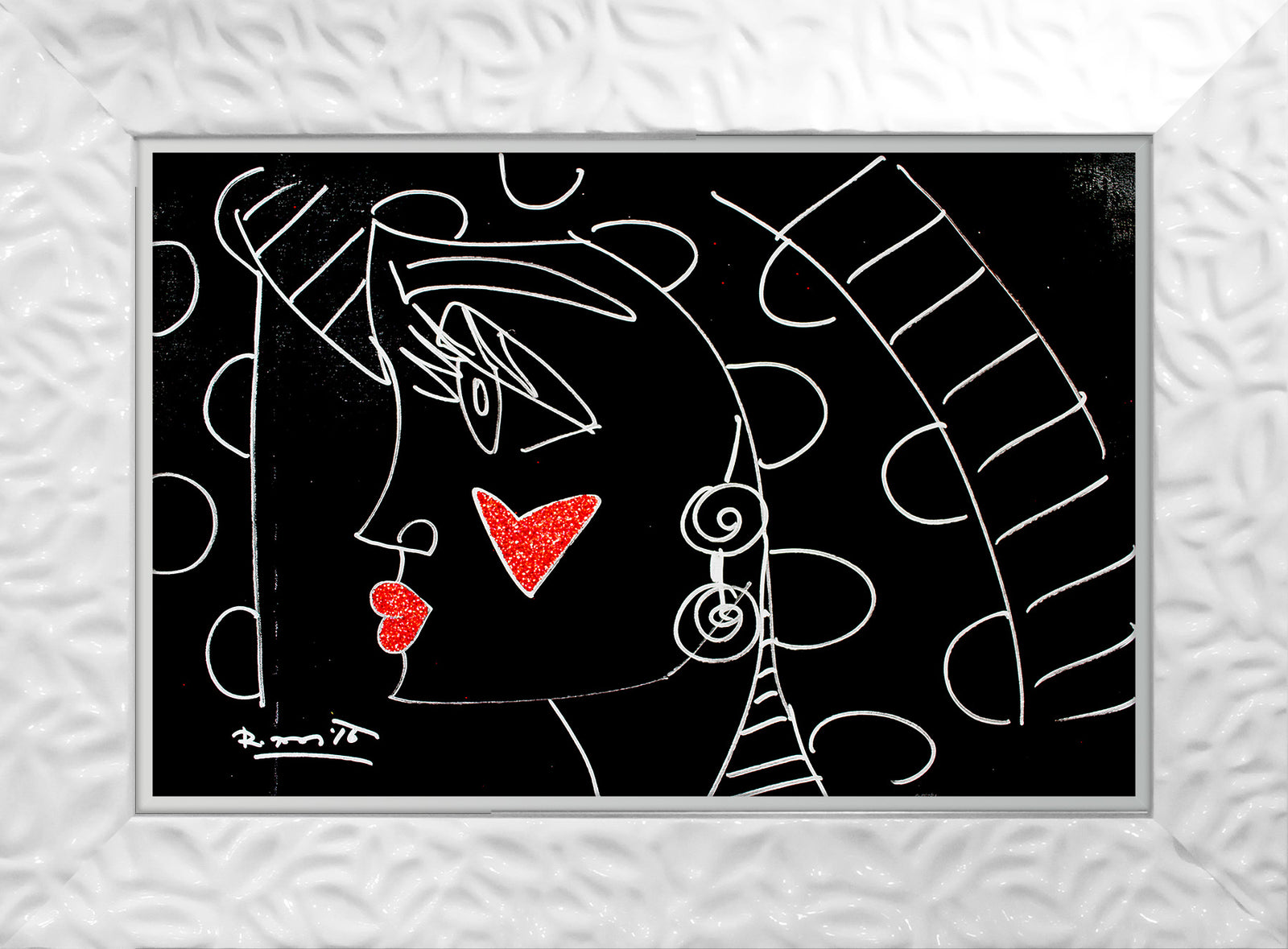 Romero Britto thoughts original drawing  contemporary pop art piece