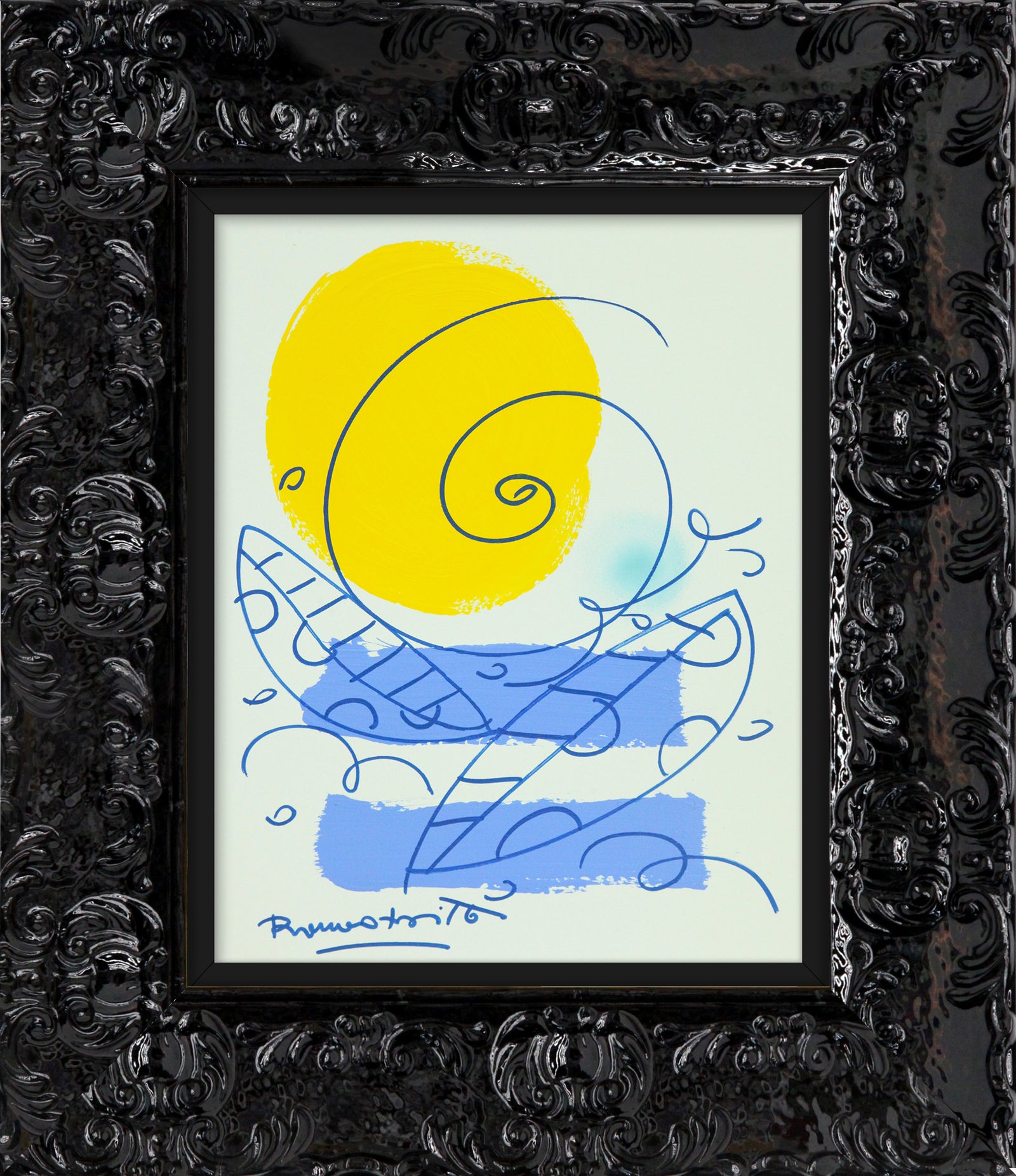 Romero Britto waves original drawing  contemporary pop art piece