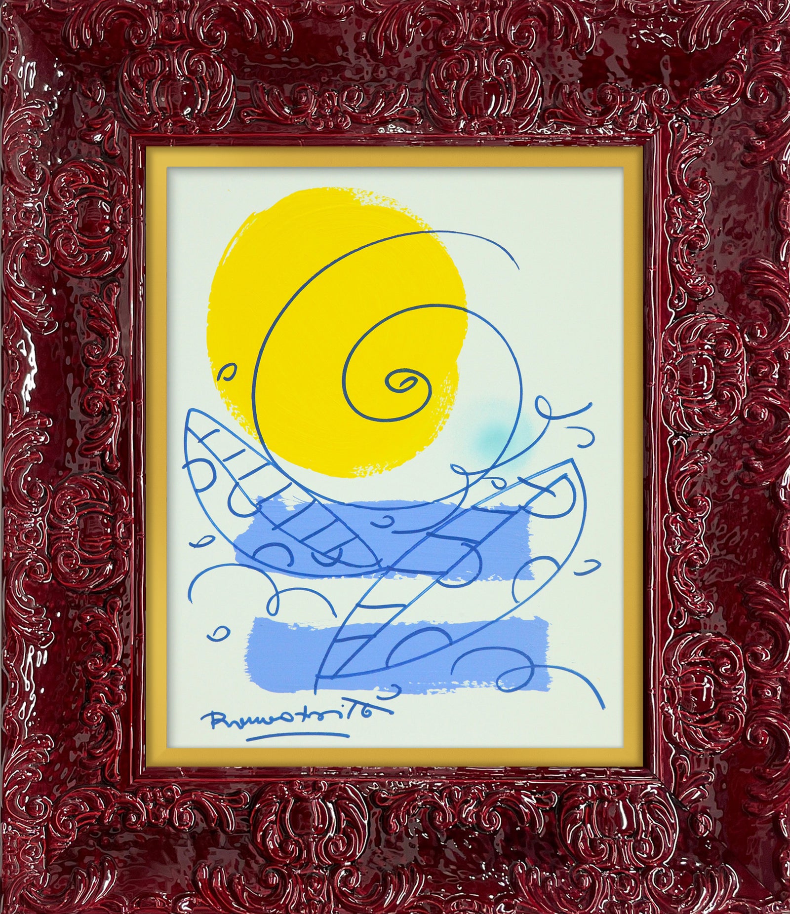 Romero Britto waves original drawing  contemporary pop art piece