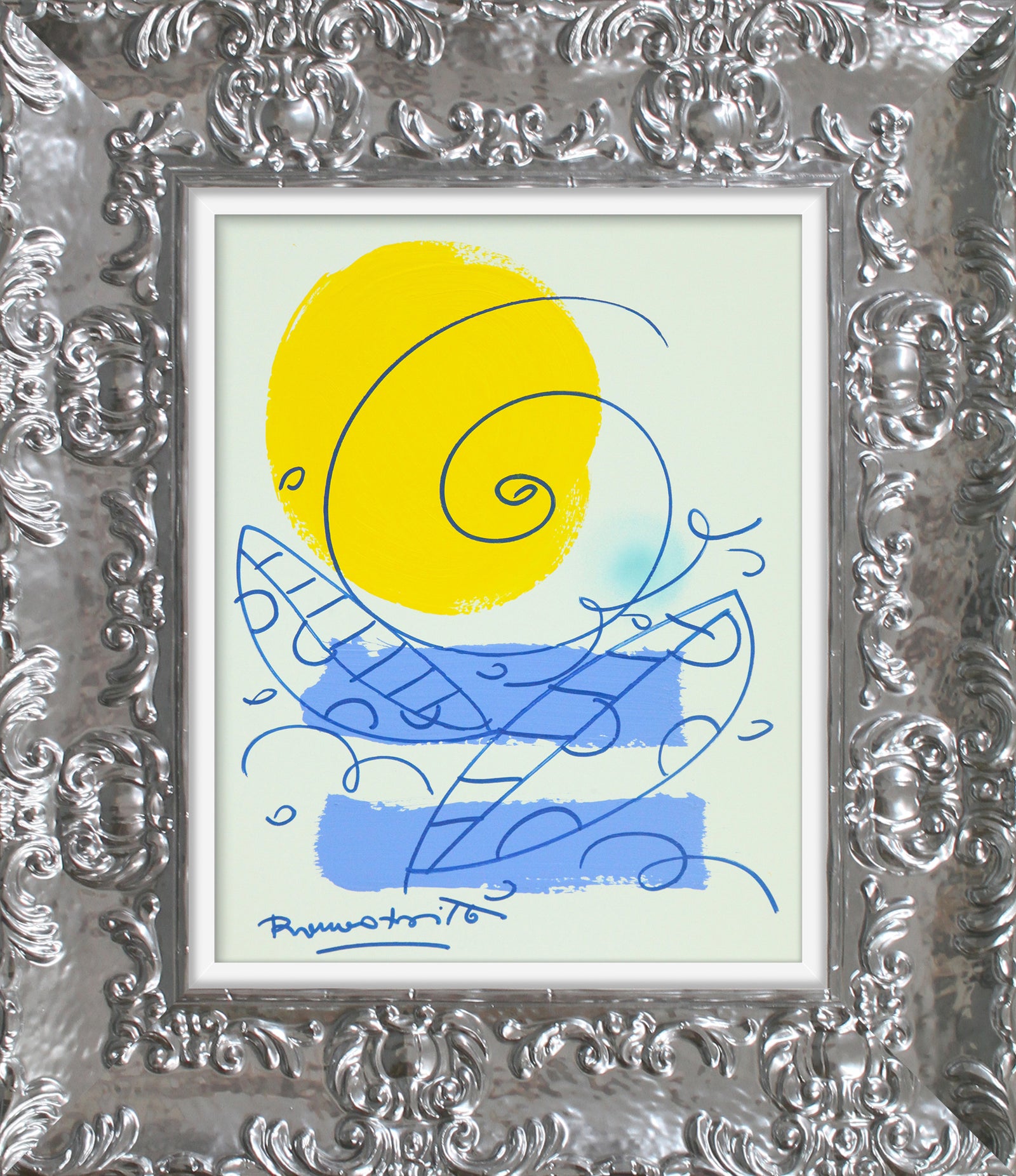 Romero Britto waves original drawing  colorful pop art design