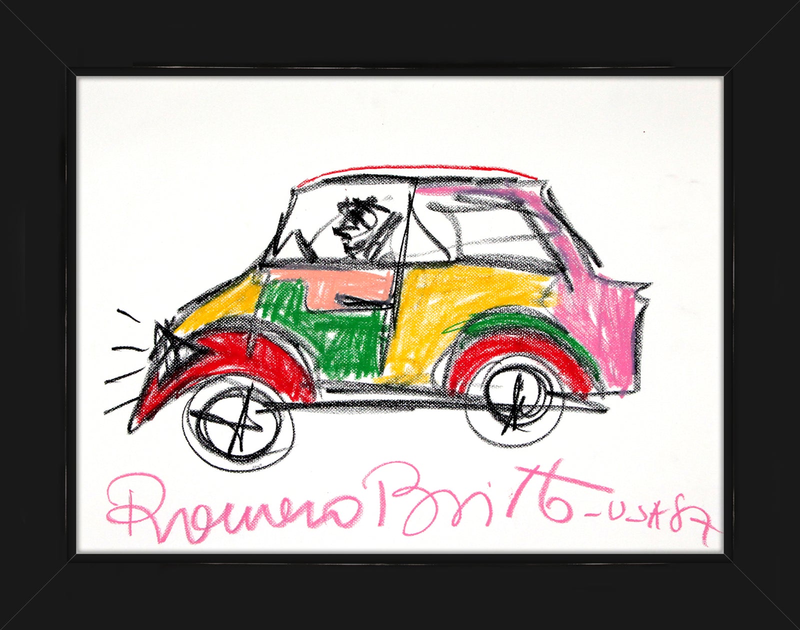 Romero Britto car original vintage drawing  colorful pop art design