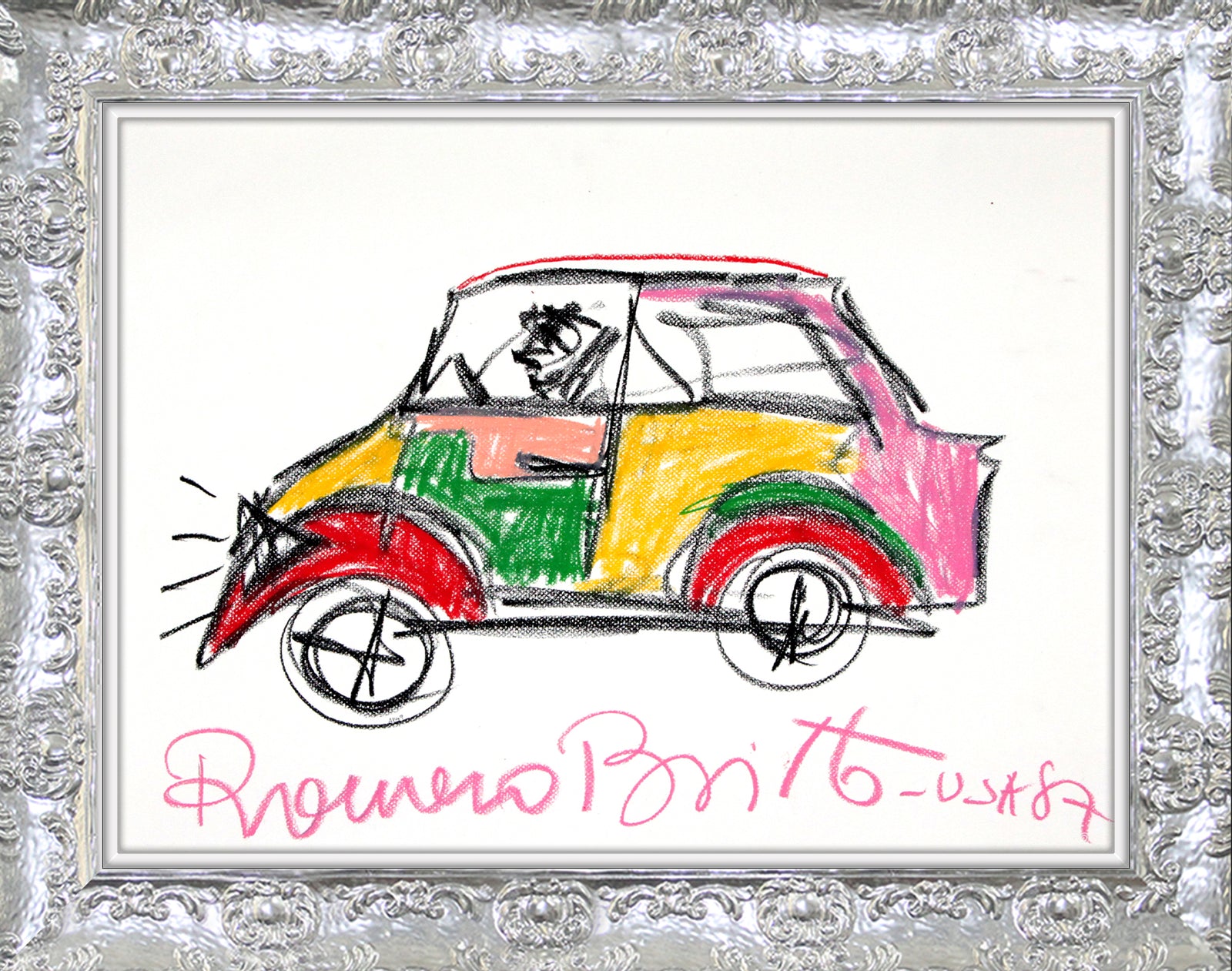 Romero Britto car original vintage drawing  colorful pop art design