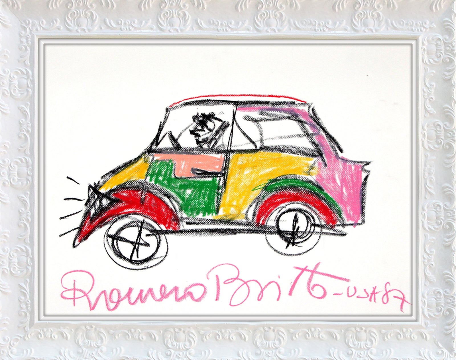 Romero Britto car original vintage drawing  colorful pop art design
