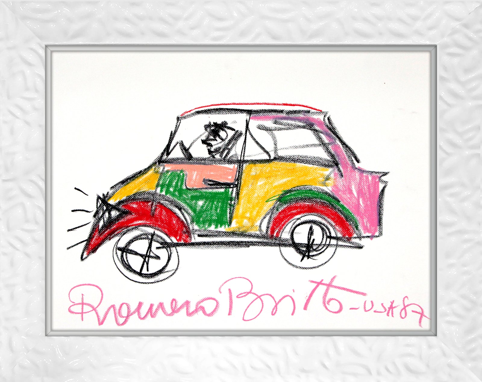 car original vintage drawing  colorful decorative collectible gift idea