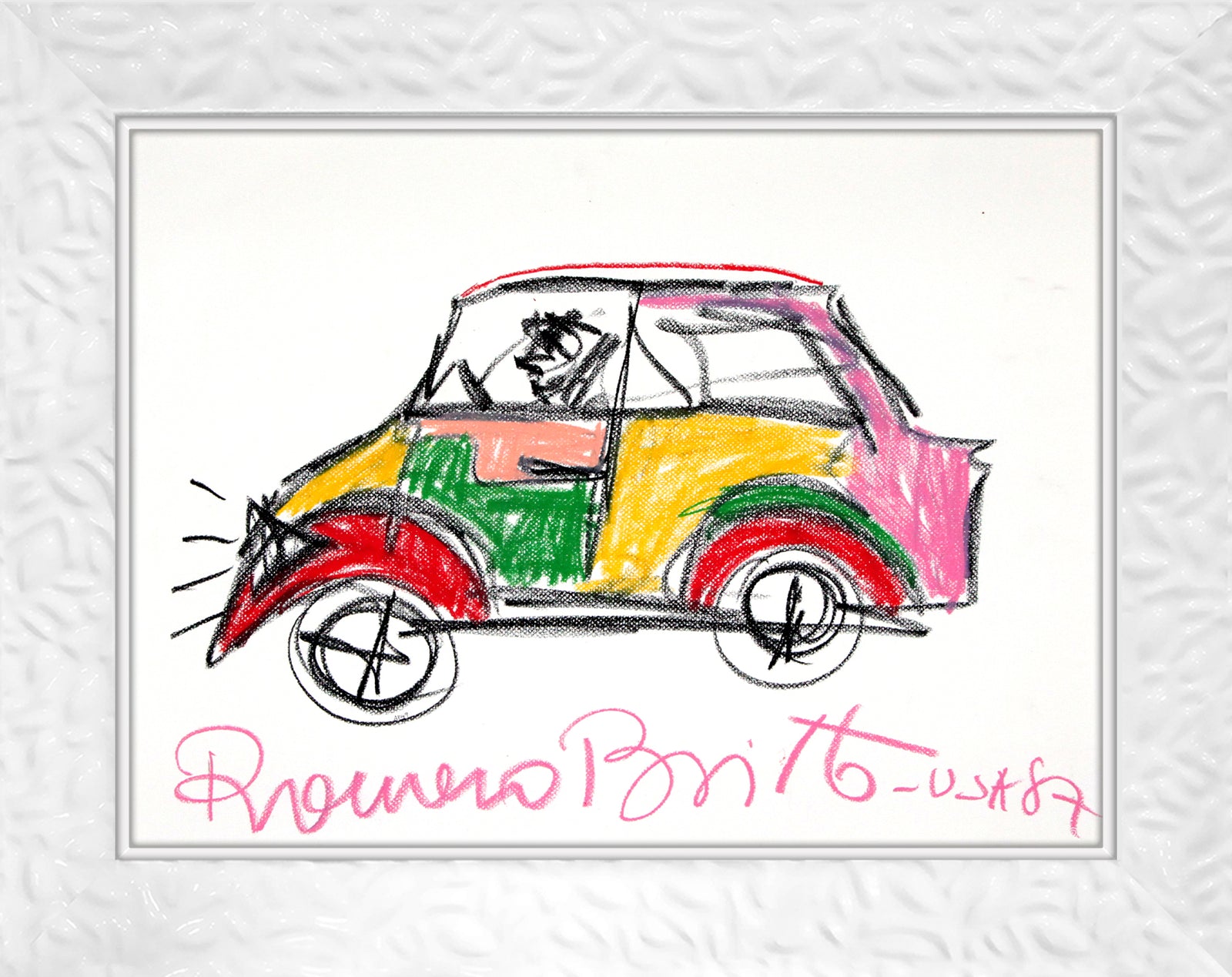 modern pop art car original vintage drawing  vibrant home decor