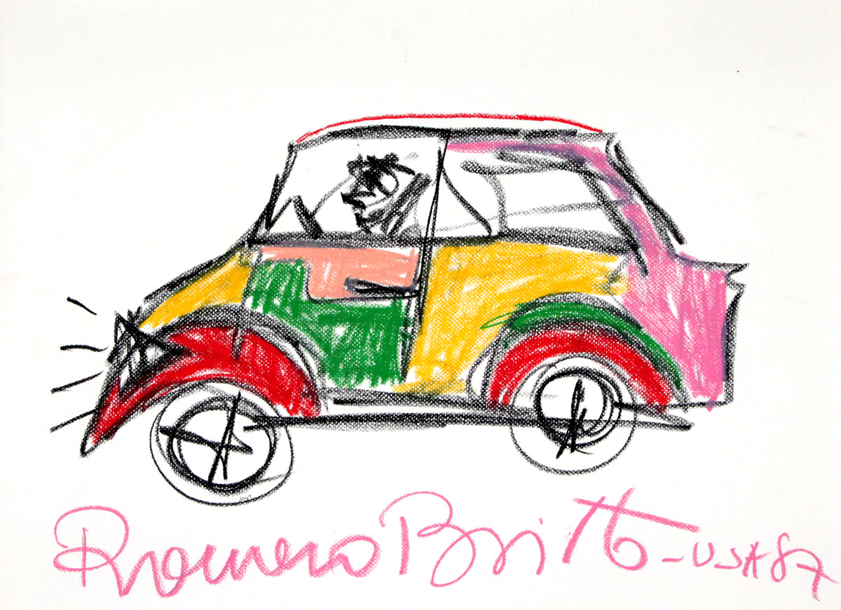 Romero Britto car original vintage drawing  colorful pop art design