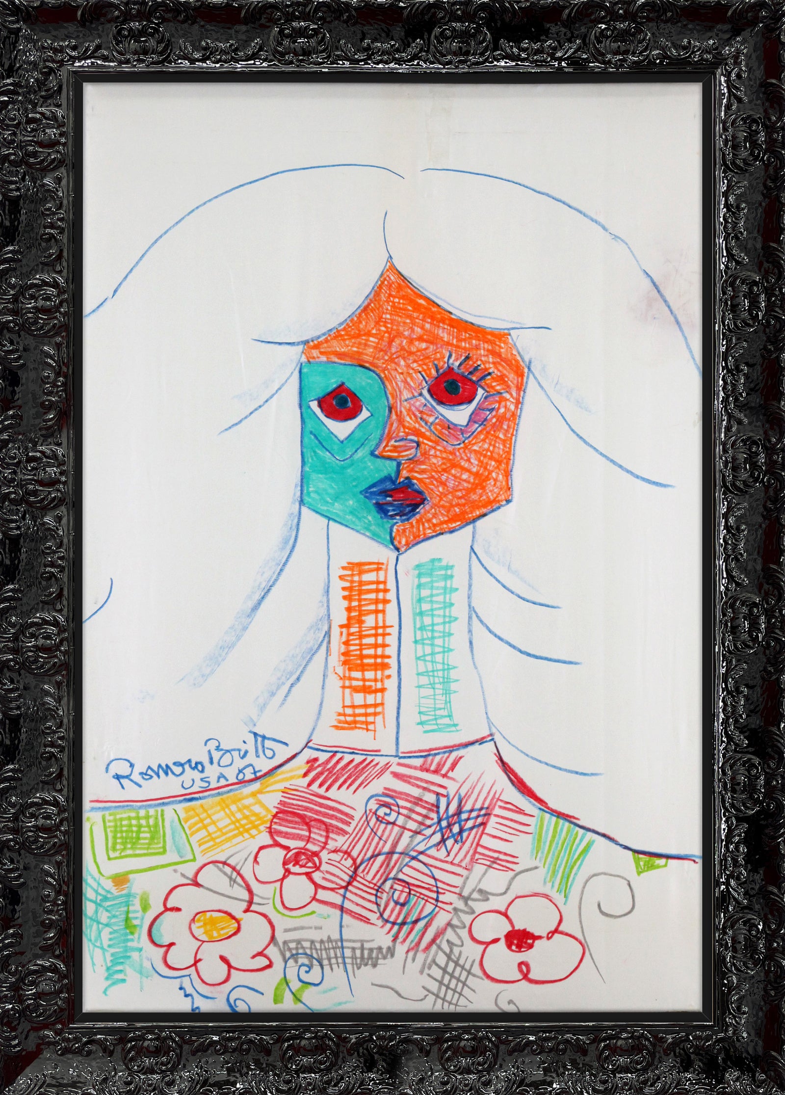 pure white original vintage drawing  colorful decorative collectible gift idea