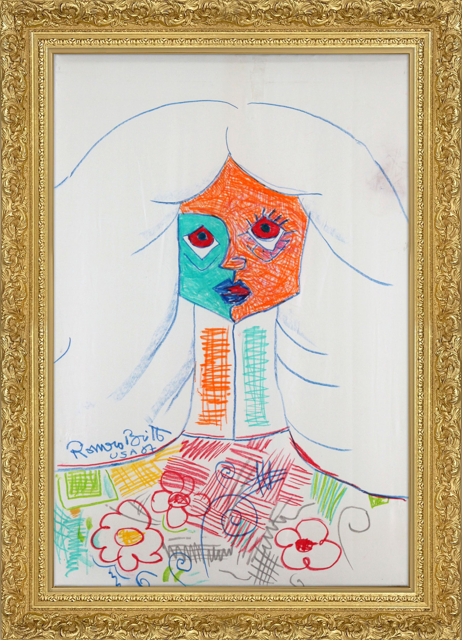 pure white original vintage drawing  colorful decorative collectible gift idea