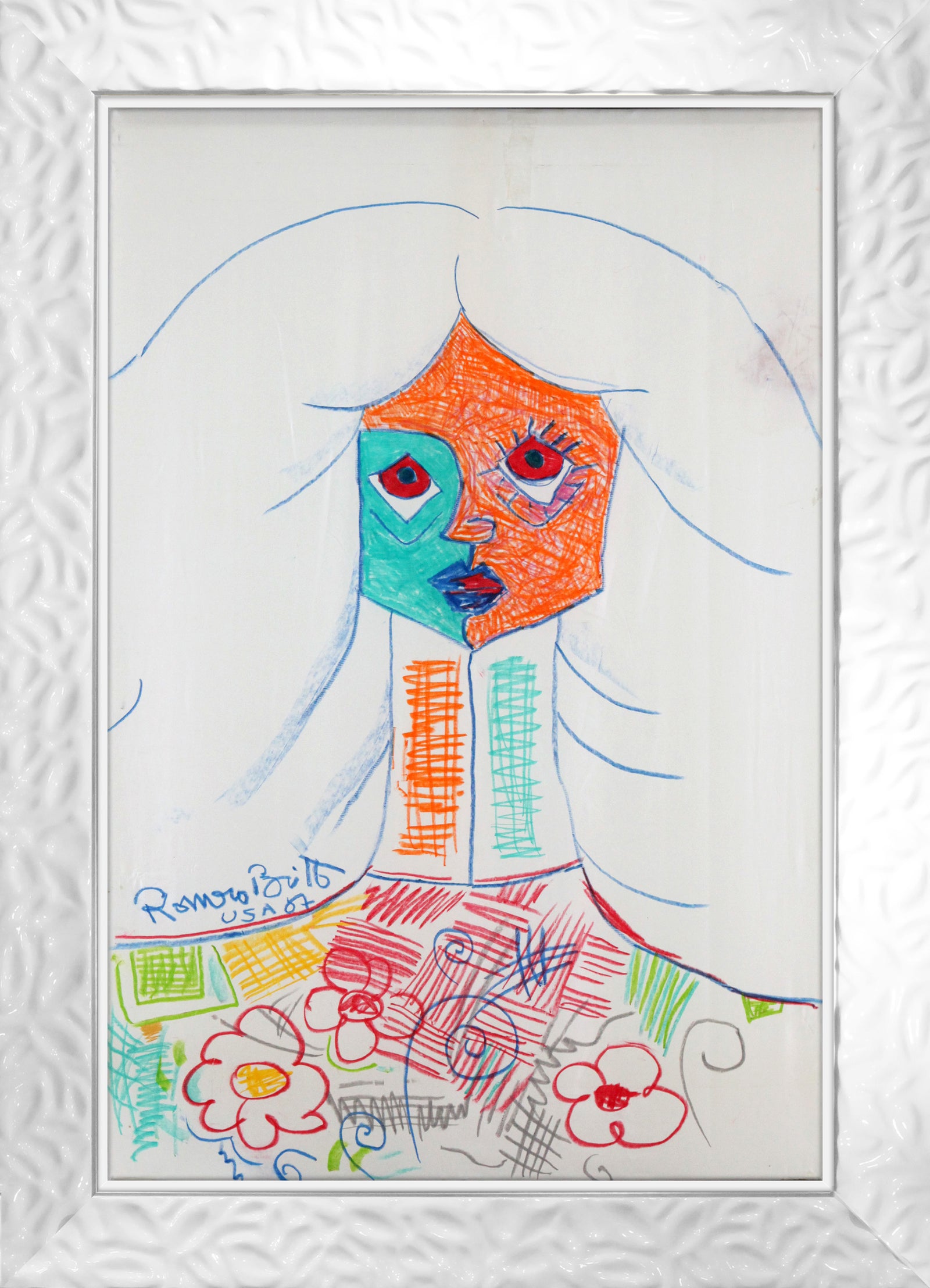 modern pop art pure white original vintage drawing  vibrant home decor