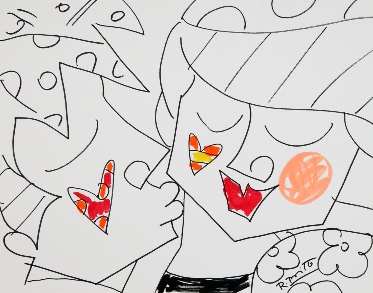 Romero Britto sweetheart original drawing  colorful pop art design
