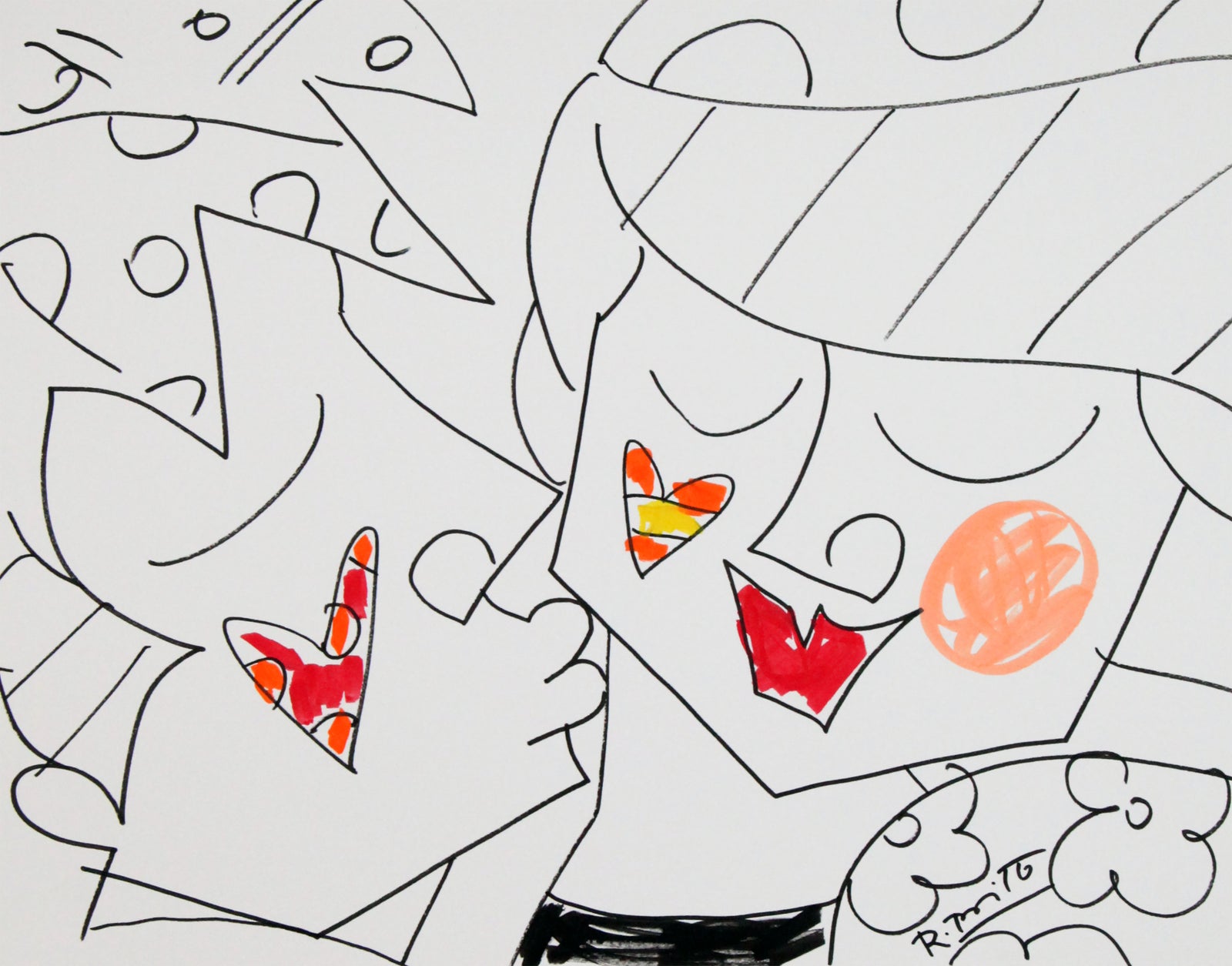 Romero Britto sweetheart original drawing  colorful pop art design