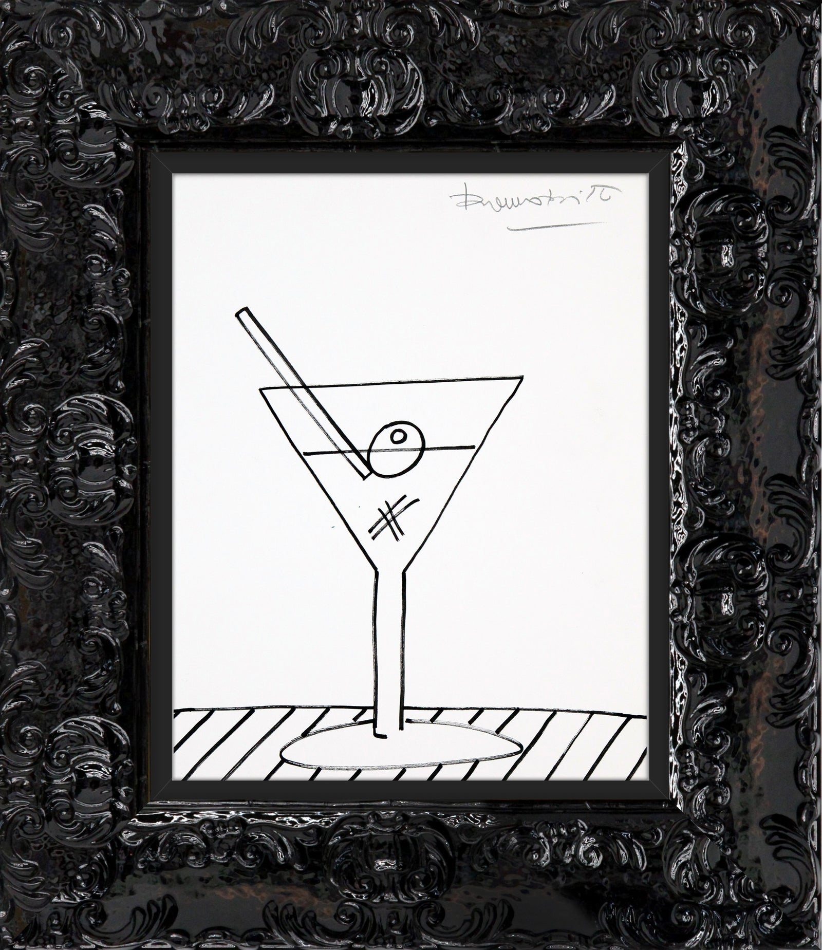 martini original drawing  colorful decorative collectible gift idea