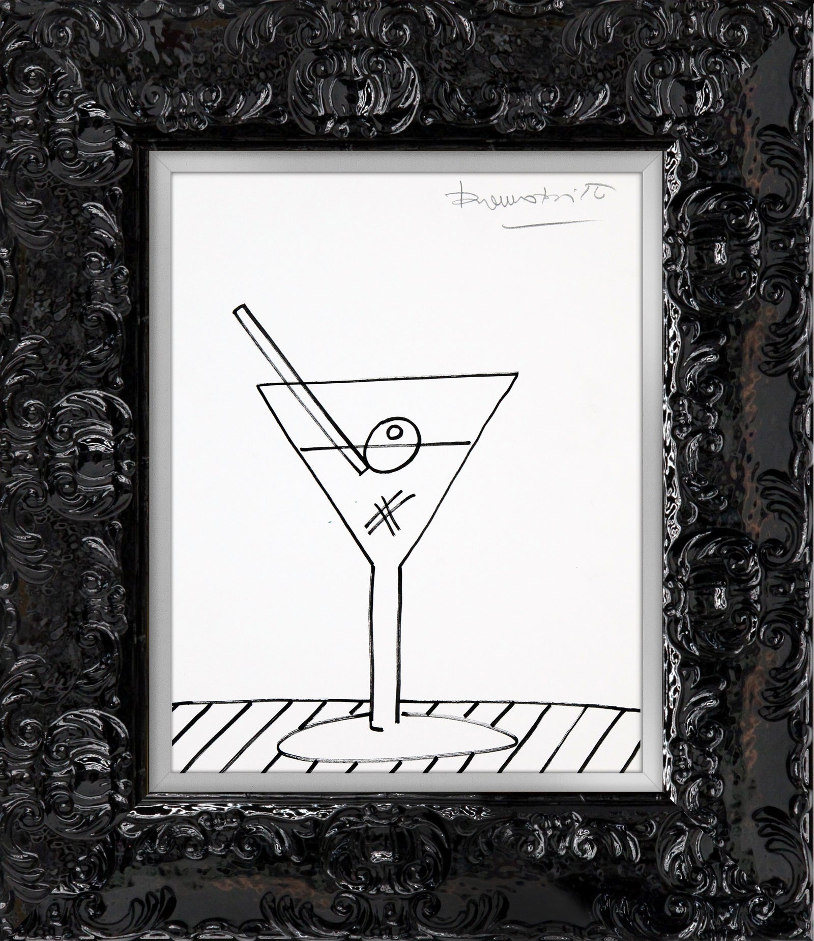 modern pop art martini original drawing  vibrant home decor
