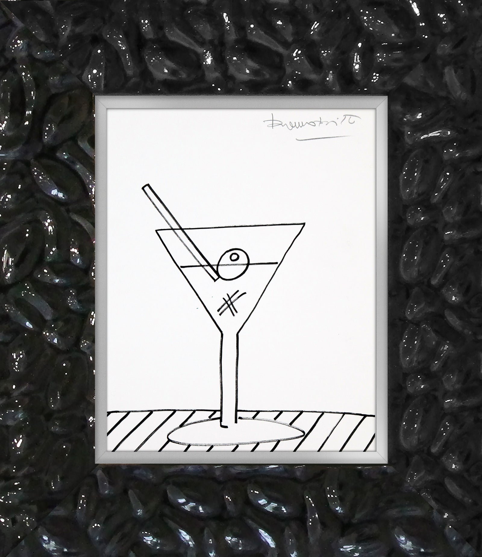 Romero Britto martini original drawing  contemporary pop art piece