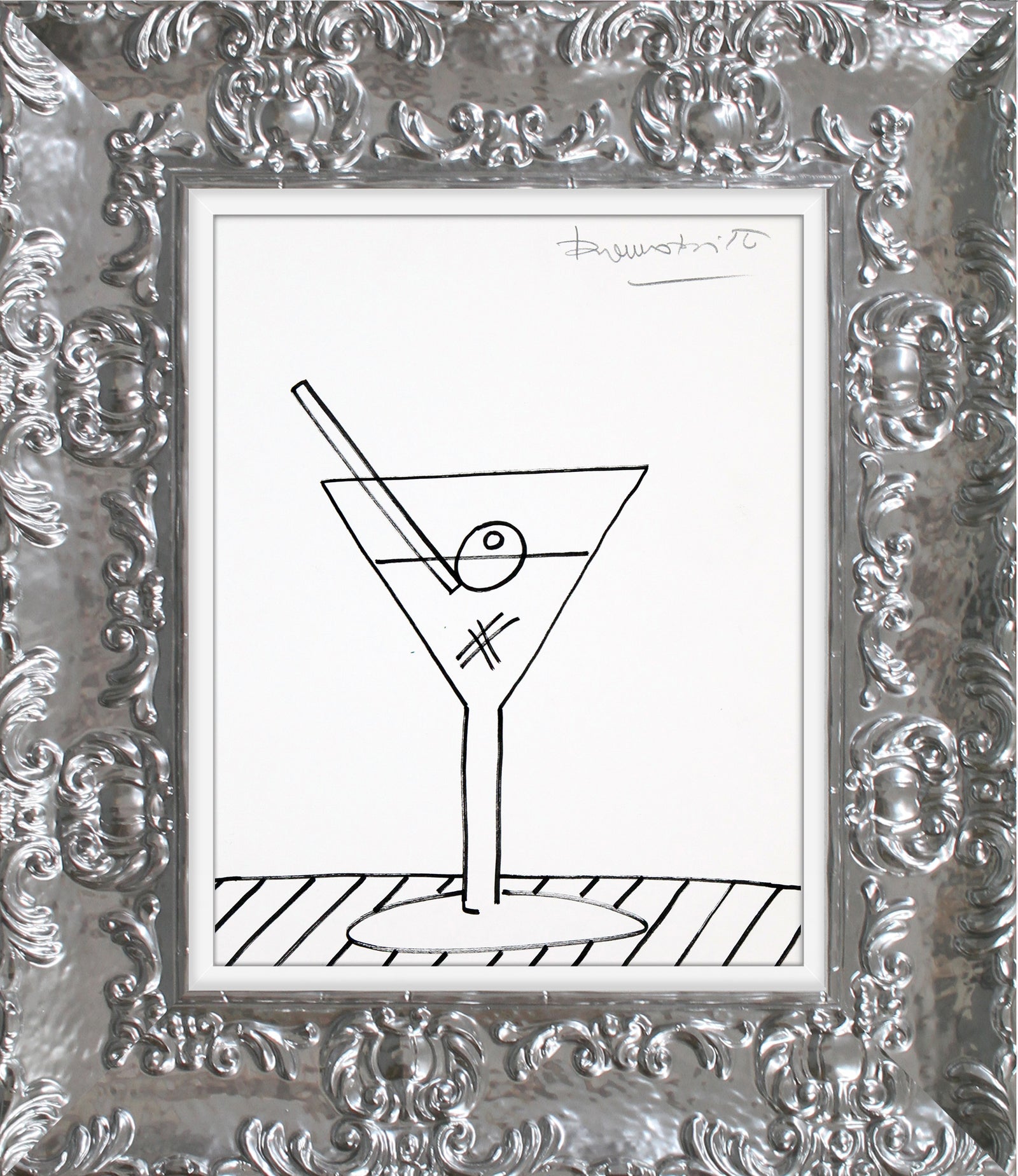 modern pop art martini original drawing  vibrant home decor