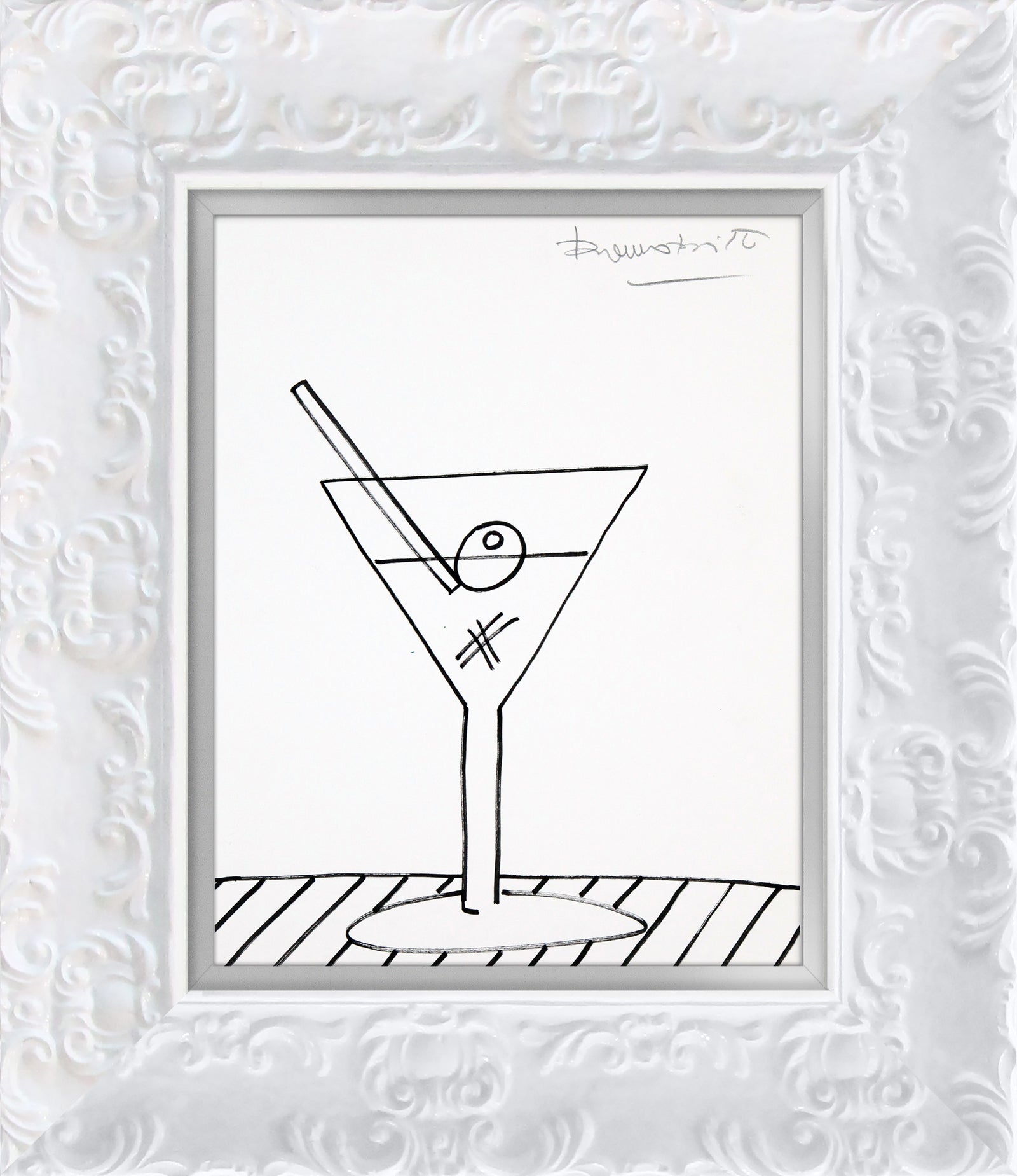 Romero Britto martini original drawing  contemporary pop art piece