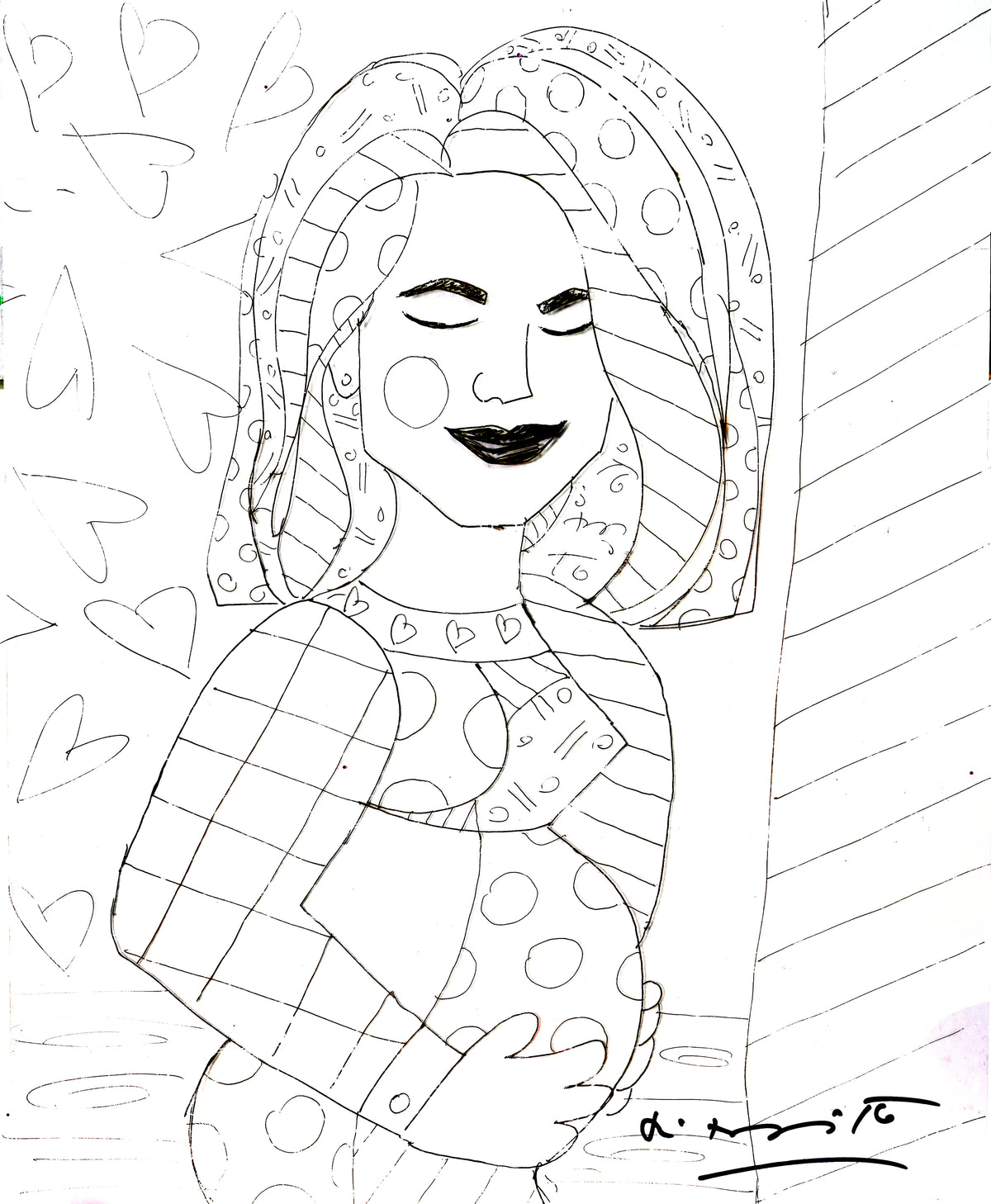 Romero Britto mother original drawing  colorful pop art design