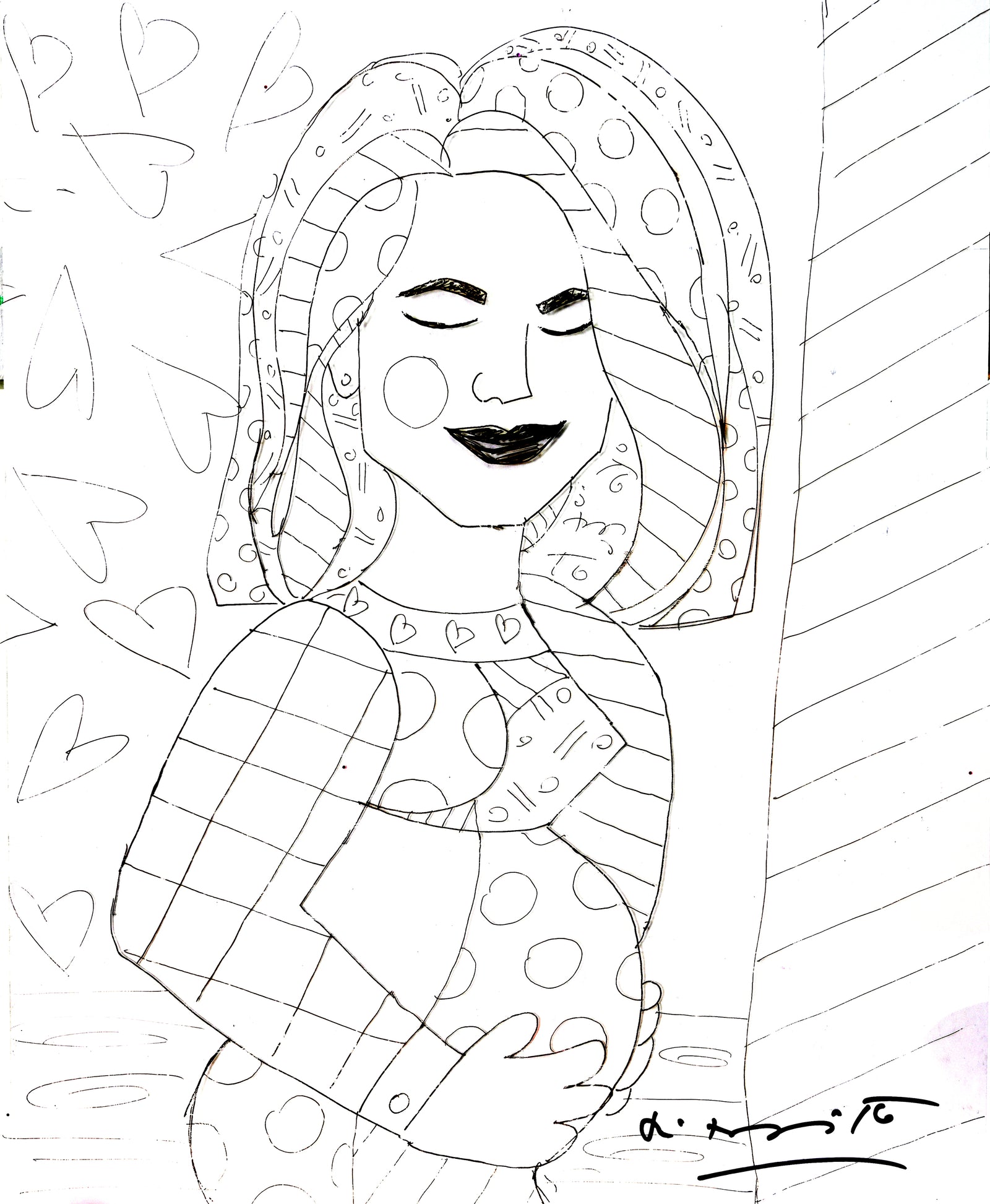 Romero Britto mother original drawing  colorful pop art design