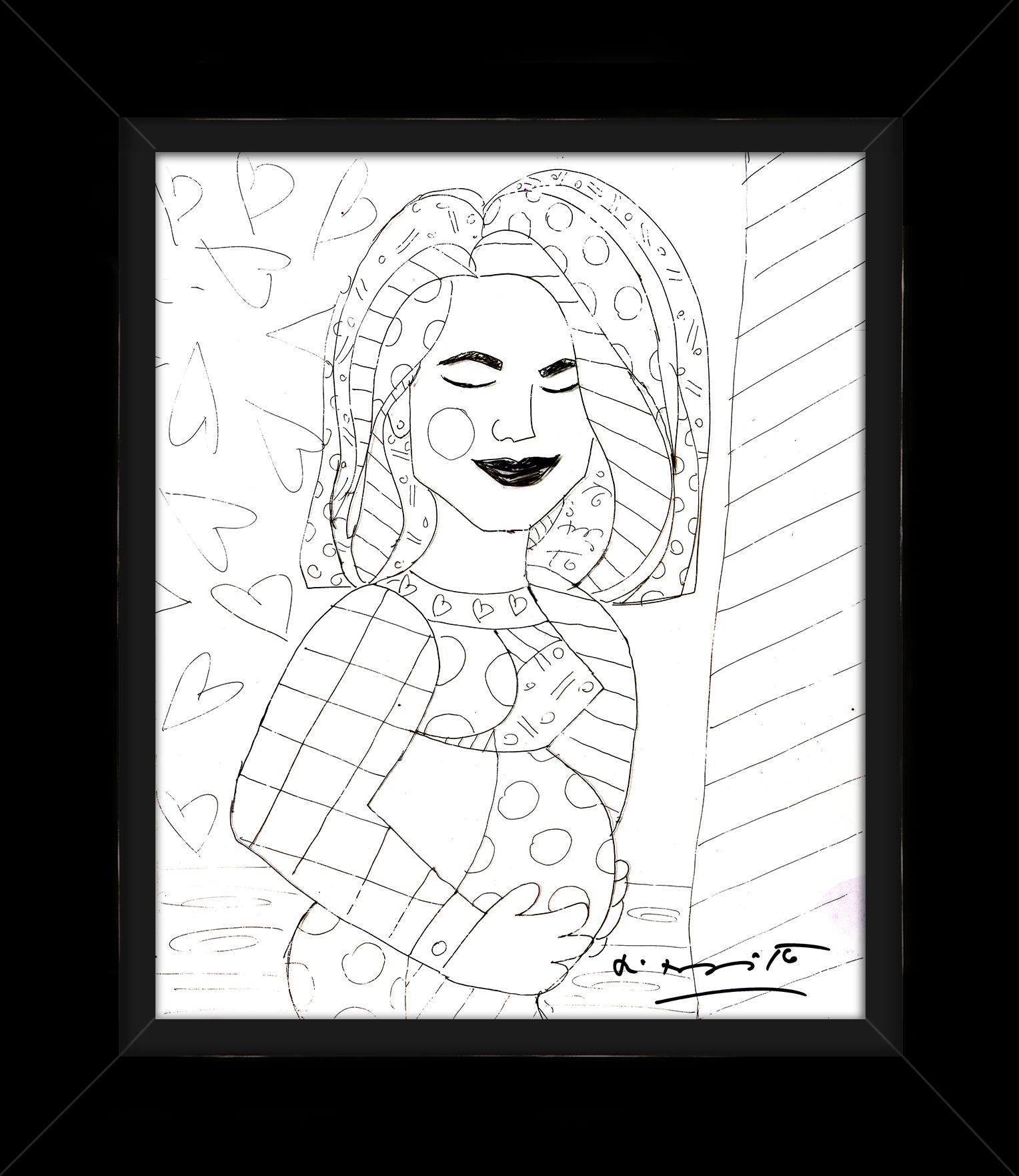 Romero Britto mother original drawing  contemporary pop art piece