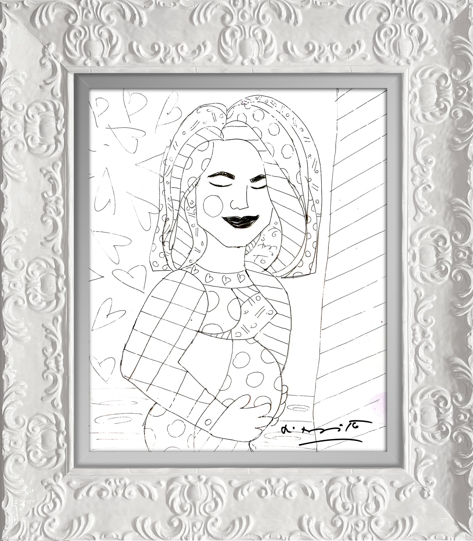 Romero Britto mother original drawing  contemporary pop art piece