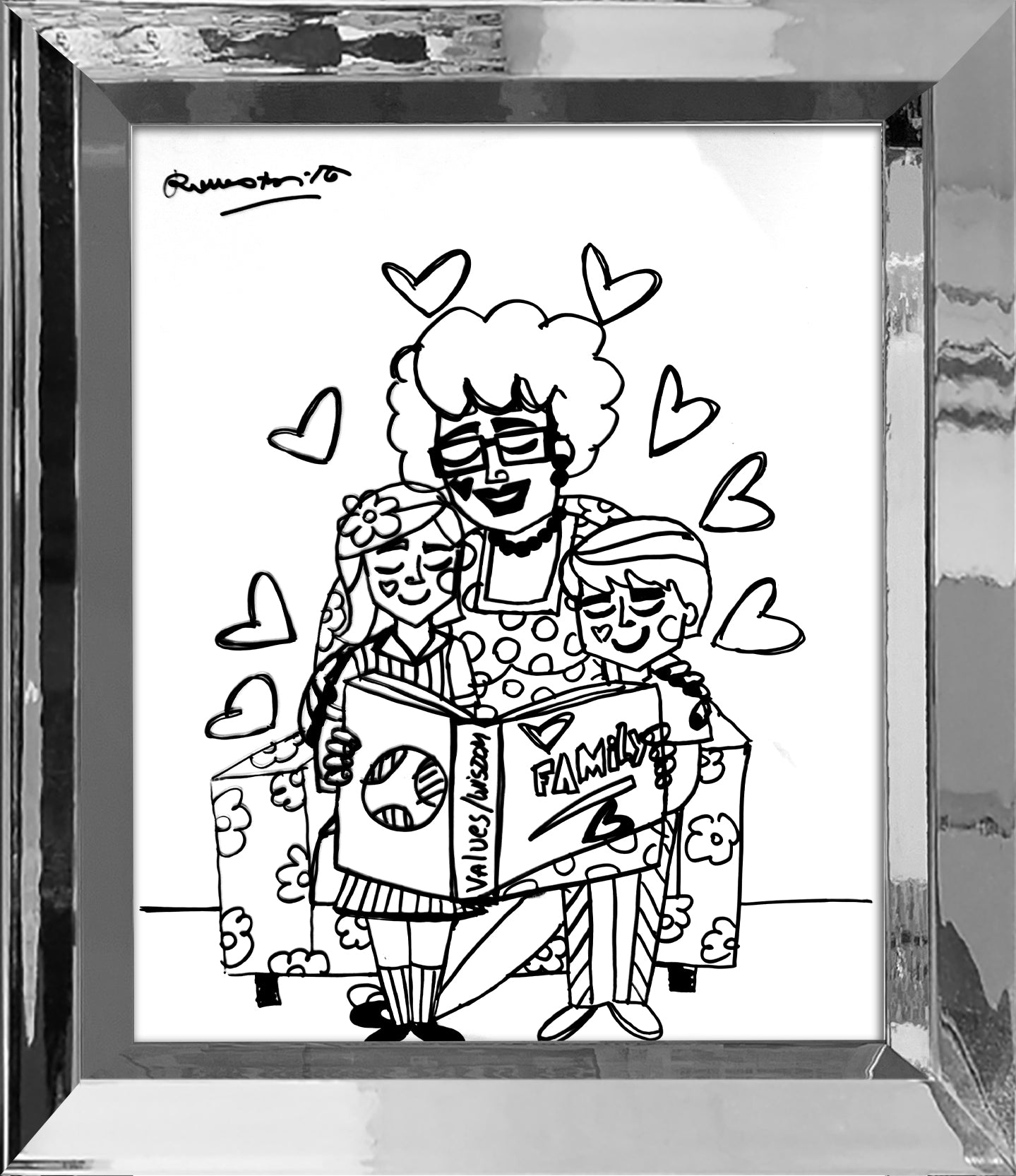 Romero Britto values and wisdom original drawing  contemporary pop art piece