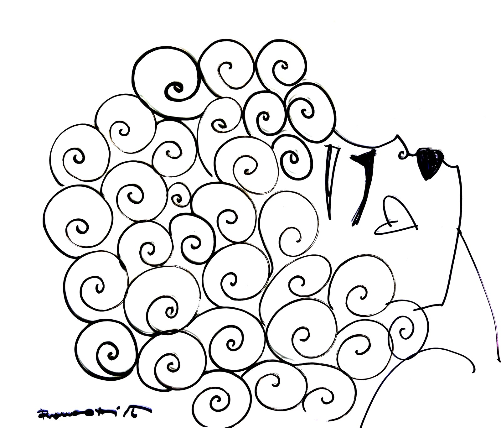 Romero Britto curly original drawing  colorful pop art design