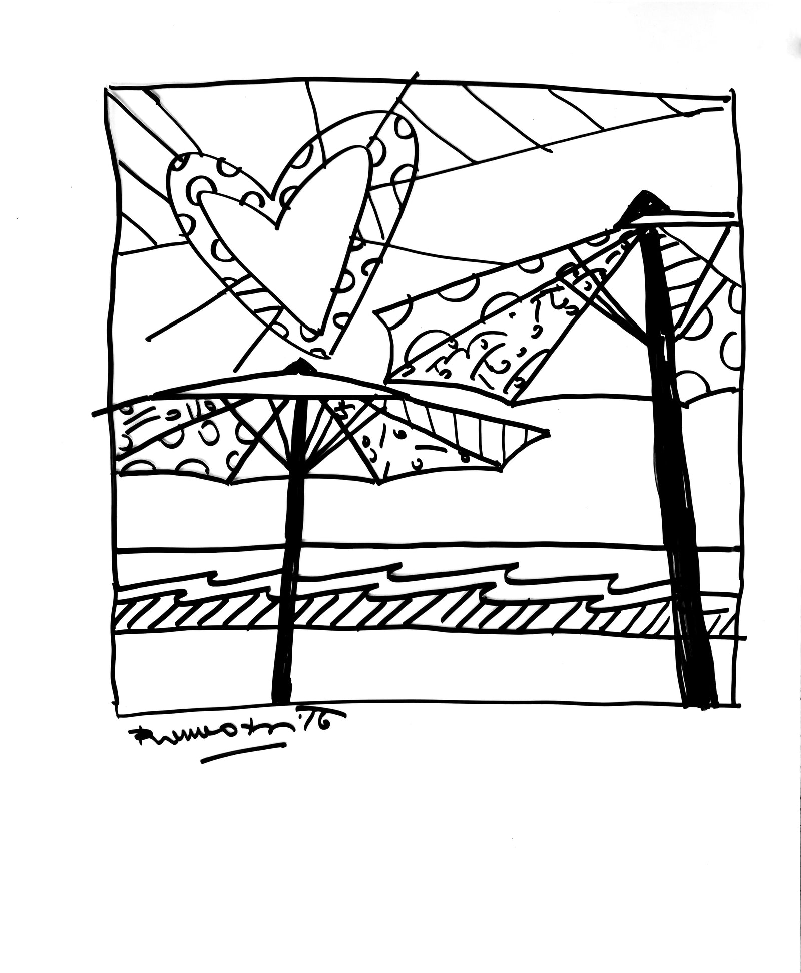 Romero Britto rays of love original drawing  colorful pop art design