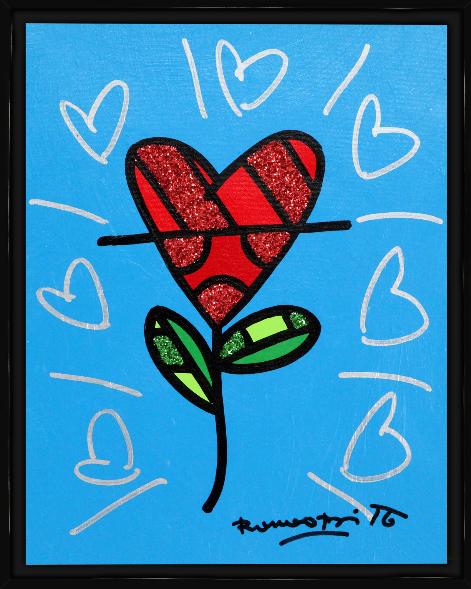 CYAN HEART FLOWER -  Original Painting
