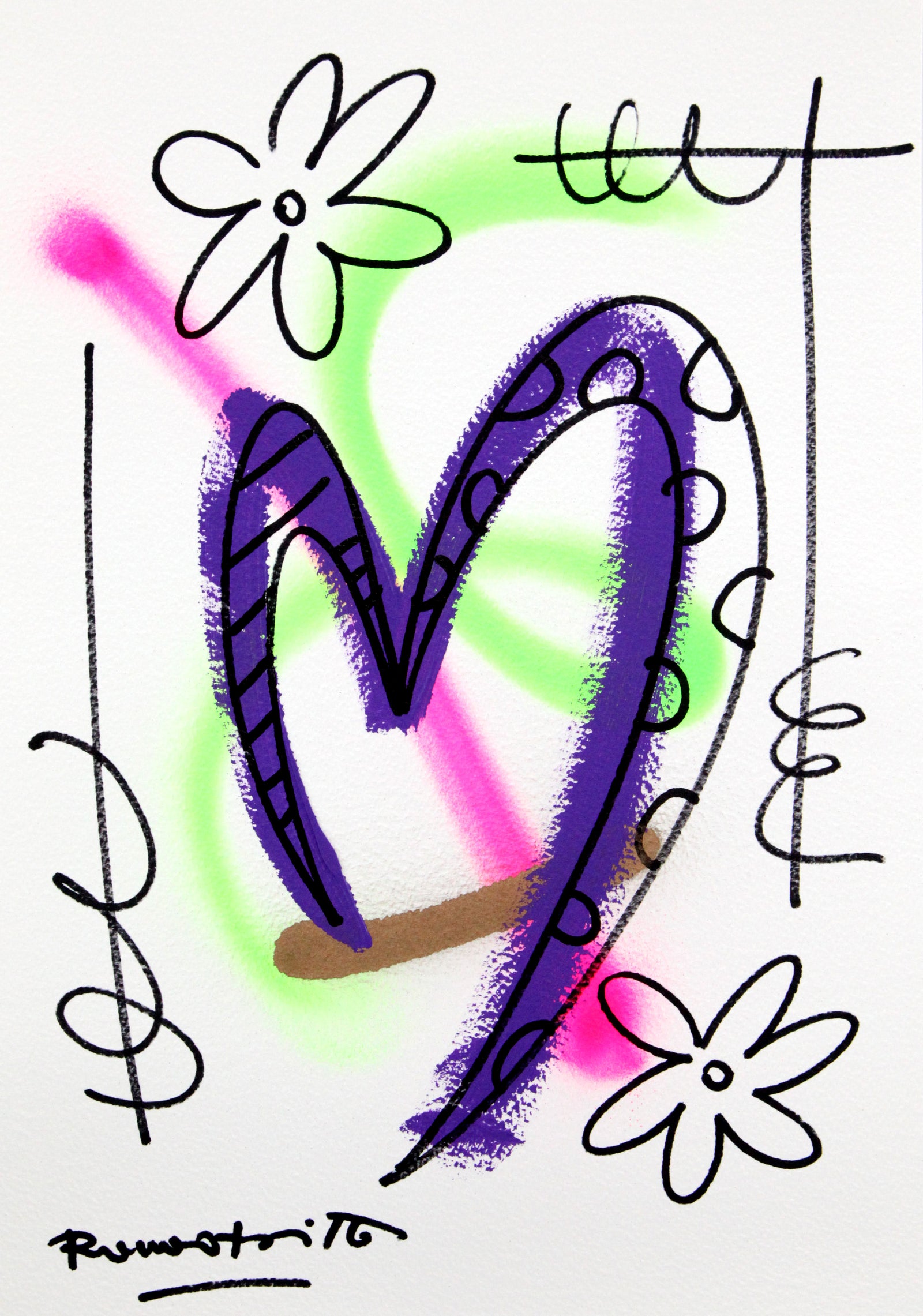 Romero Britto evolution original drawing  colorful pop art design