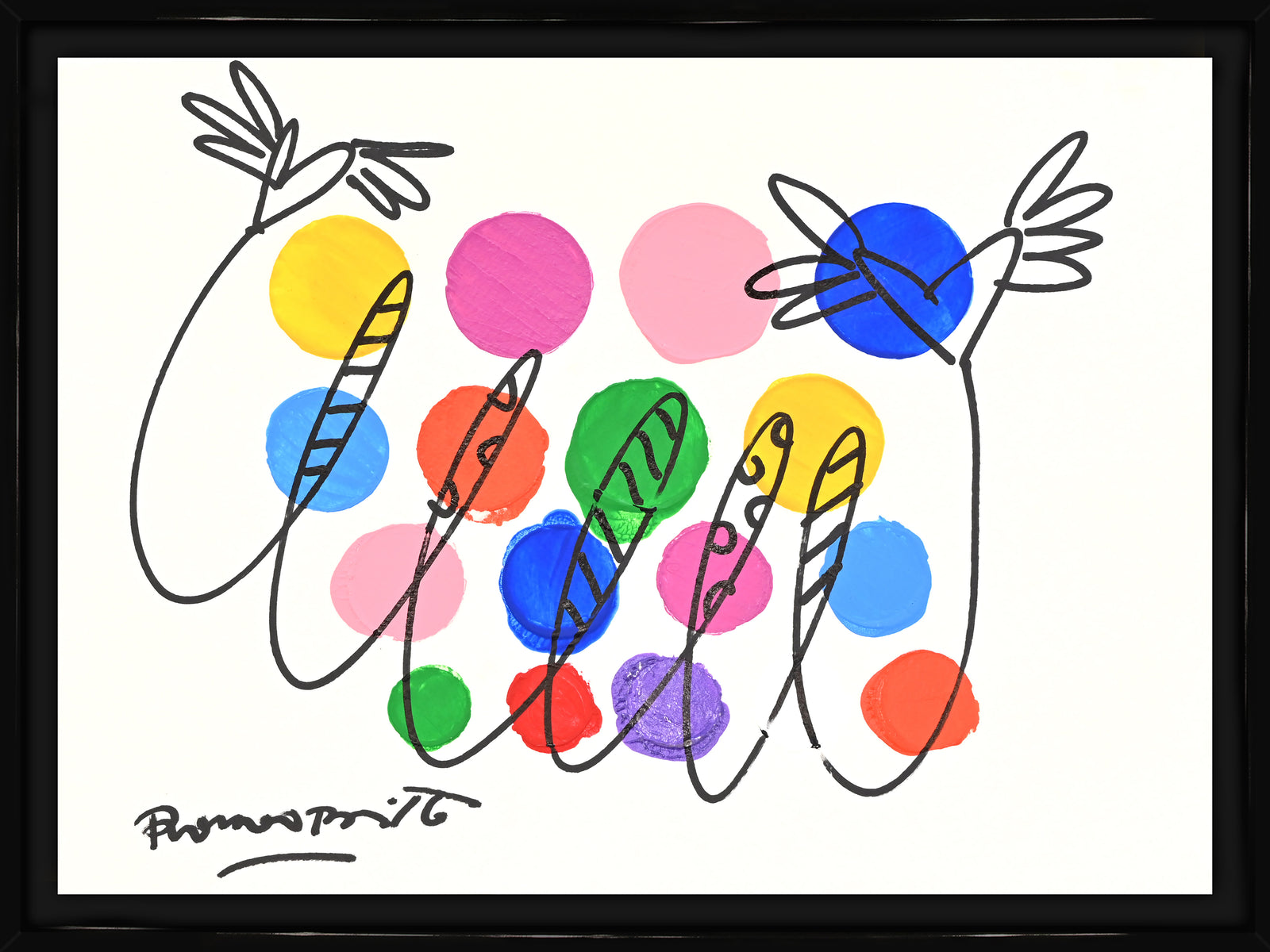 Romero Britto evolution original drawing  contemporary pop art piece