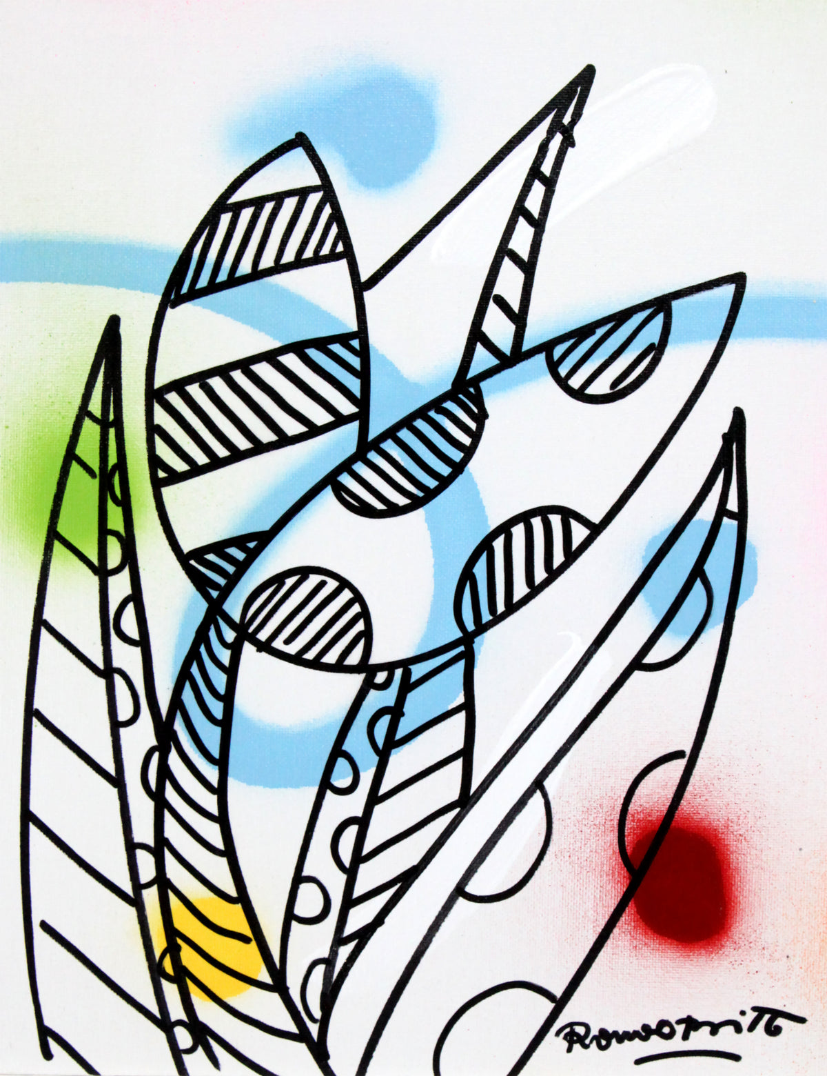 Romero Britto evolution original drawing  colorful pop art design