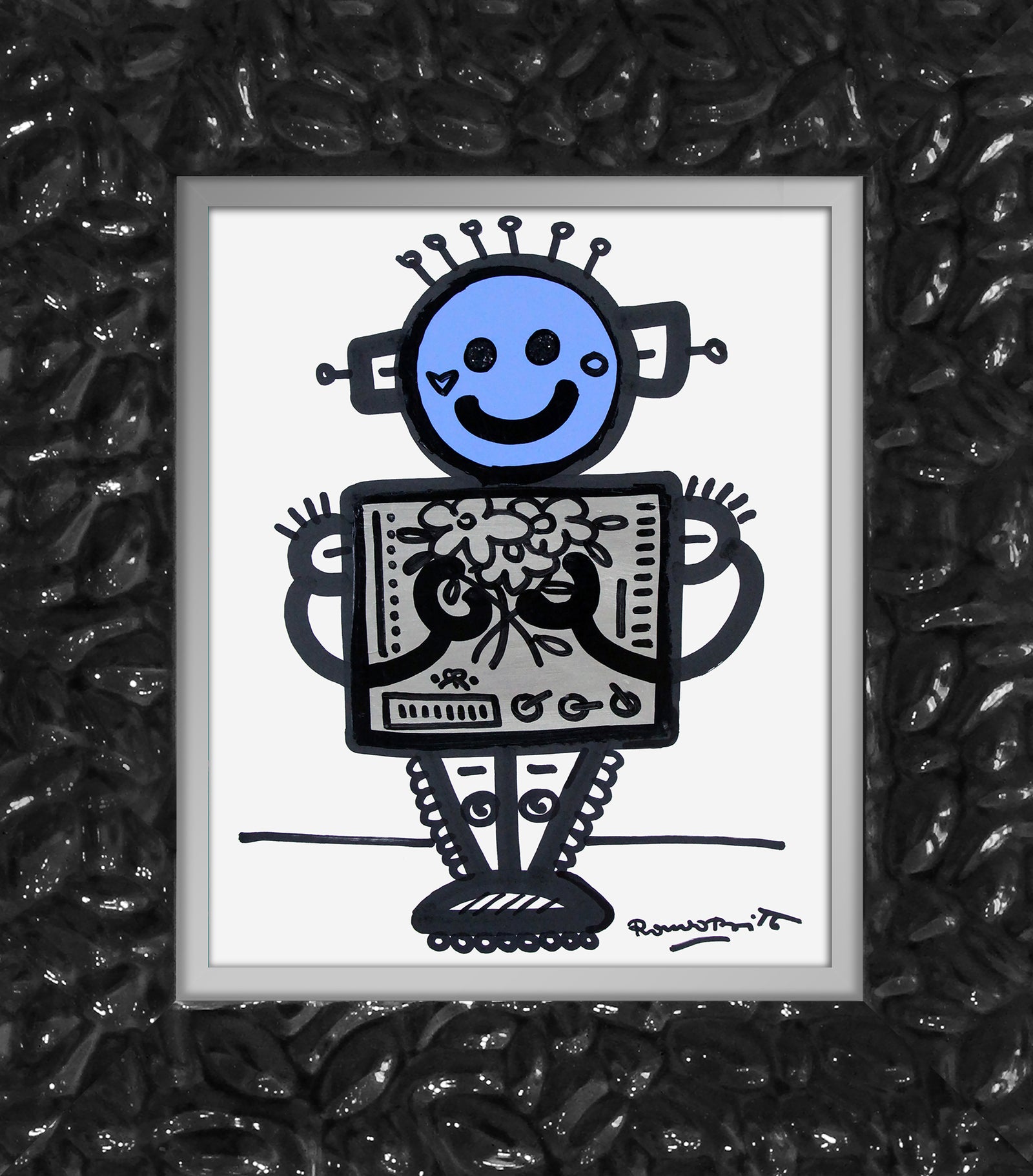 baby blue original drawing  artistic colorful design collectible