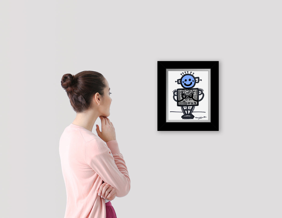 modern pop art baby blue original drawing  vibrant home decor