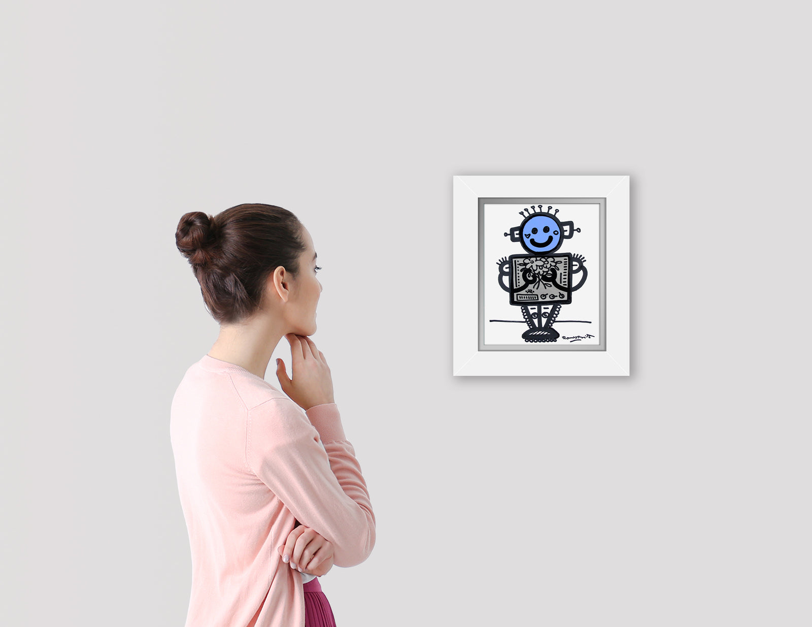 baby blue original drawing  artistic colorful design collectible