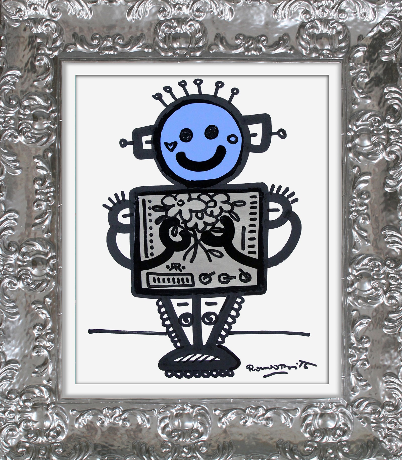 baby blue original drawing  colorful decorative collectible gift idea