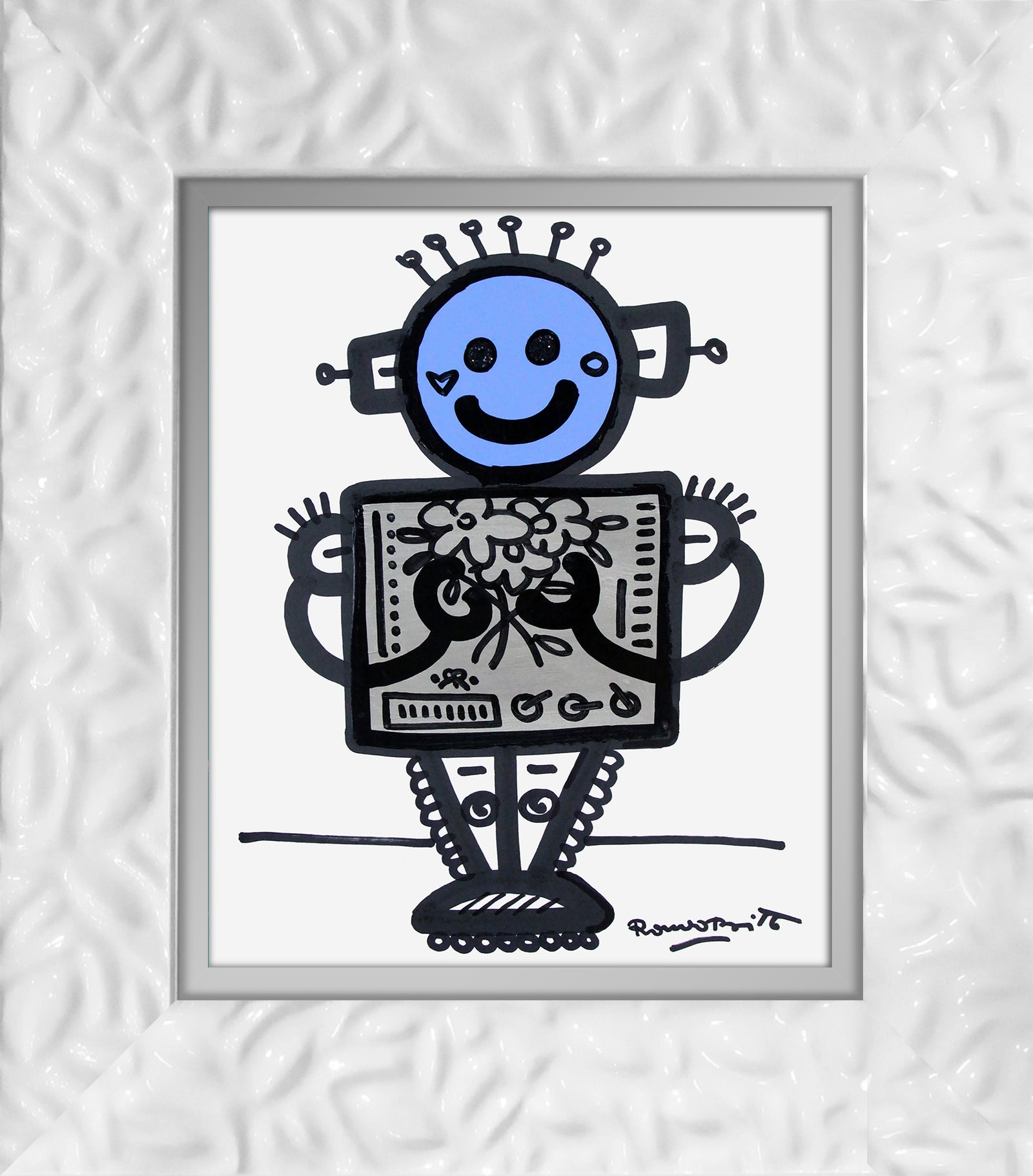 baby blue original drawing  colorful decorative collectible gift idea