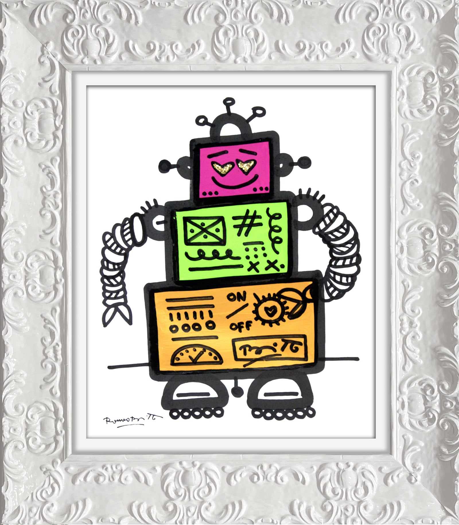 Romero Britto on and off original drawing  colorful pop art design