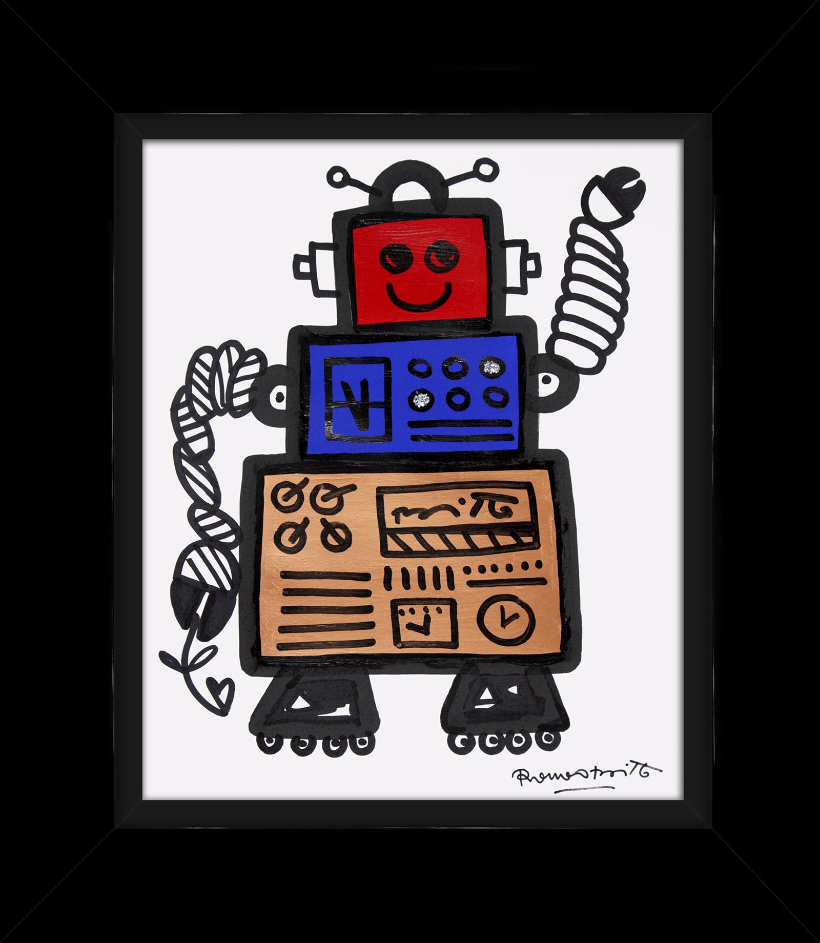 Romero Britto red original drawing  contemporary pop art piece