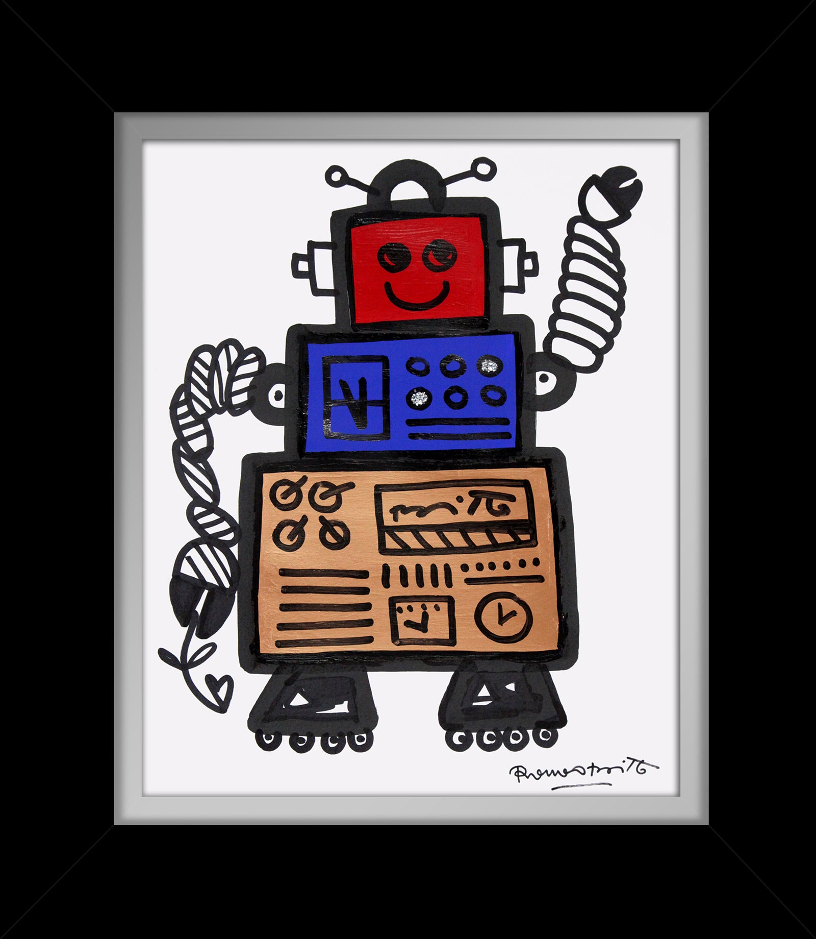 Romero Britto red original drawing  colorful pop art design