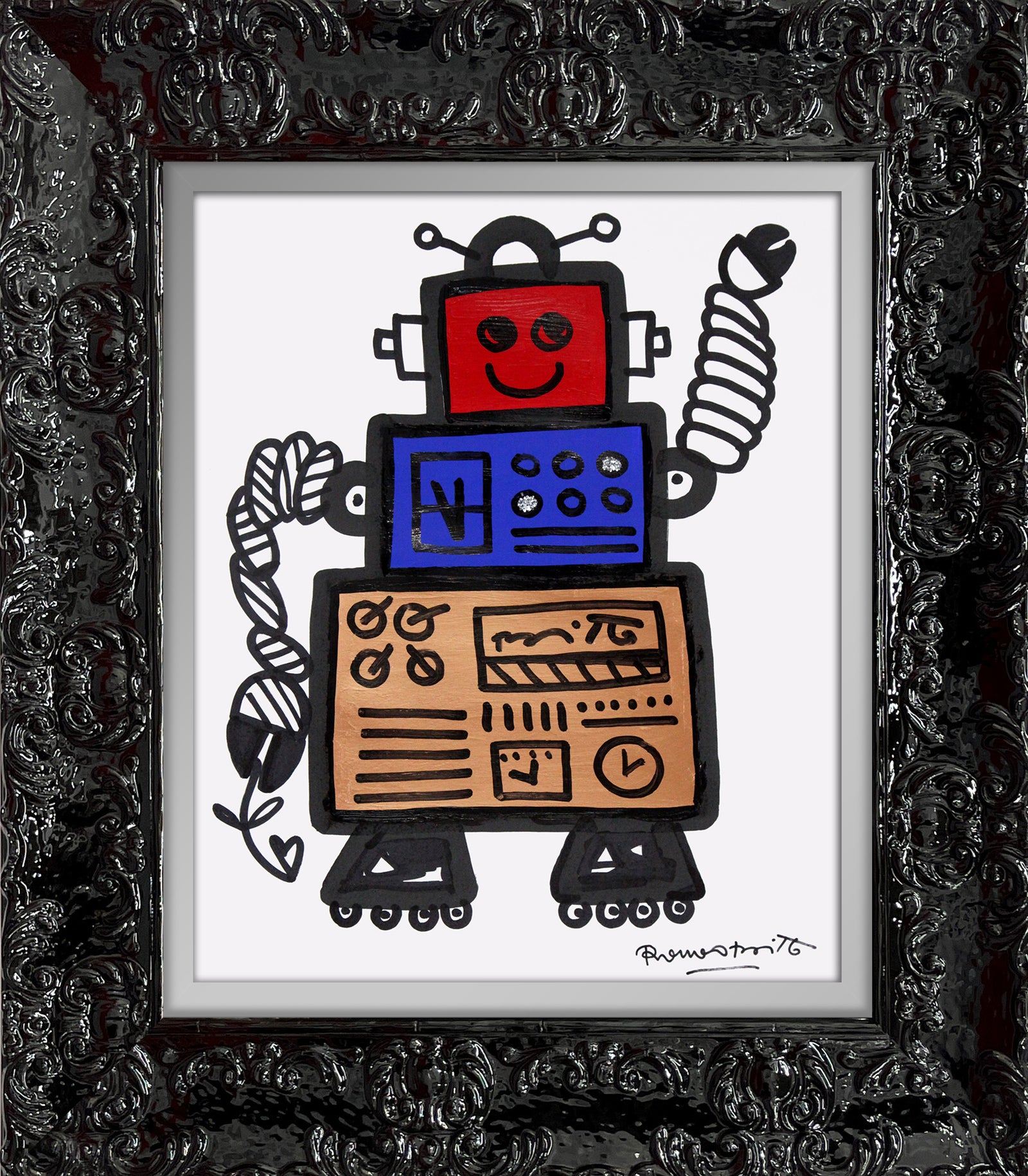 modern pop art red original drawing  vibrant home decor