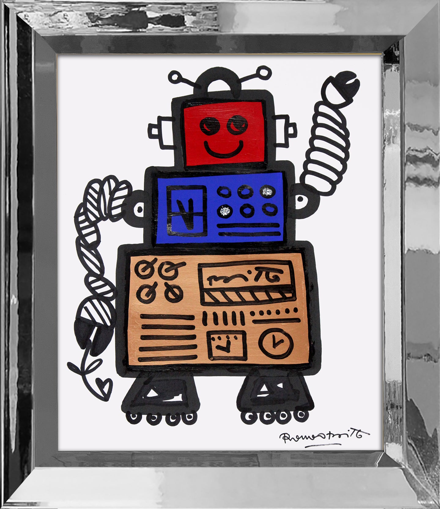 Romero Britto red original drawing  colorful pop art design