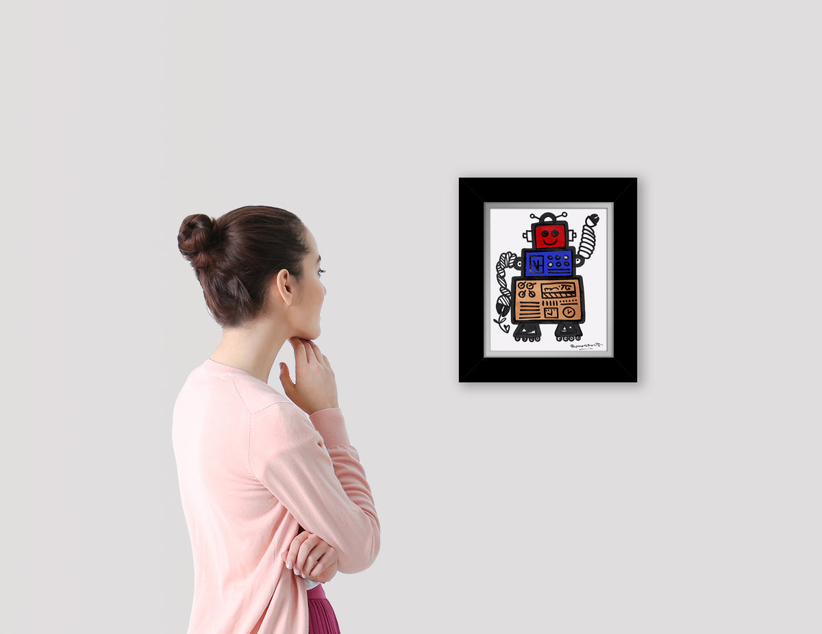 modern pop art red original drawing  vibrant home decor