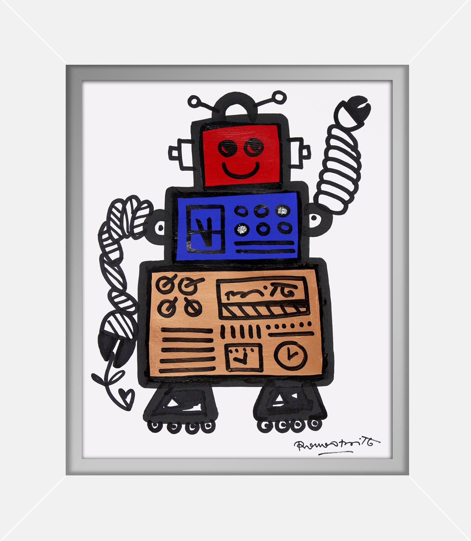 modern pop art red original drawing  vibrant home decor