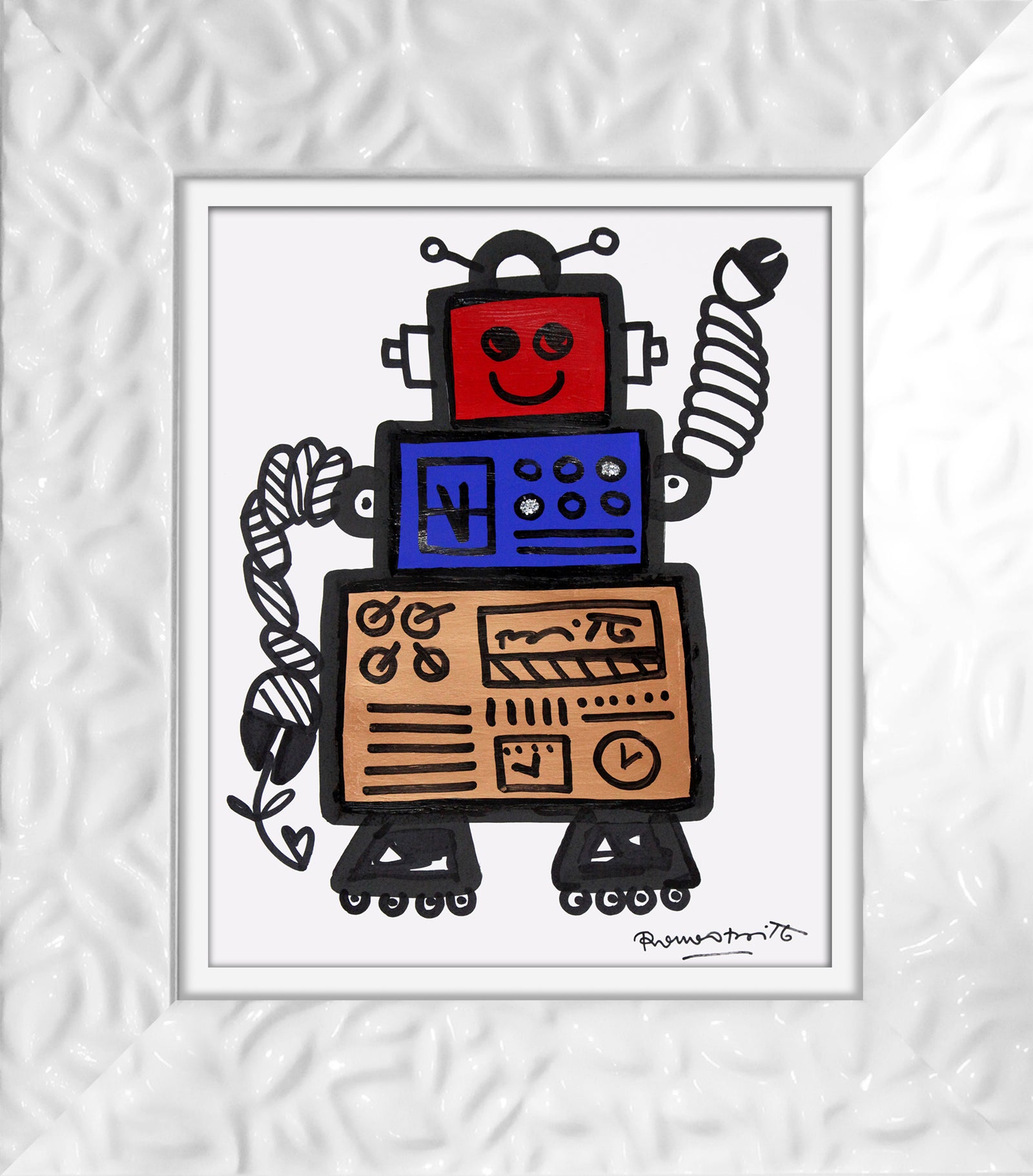 modern pop art red original drawing  vibrant home decor