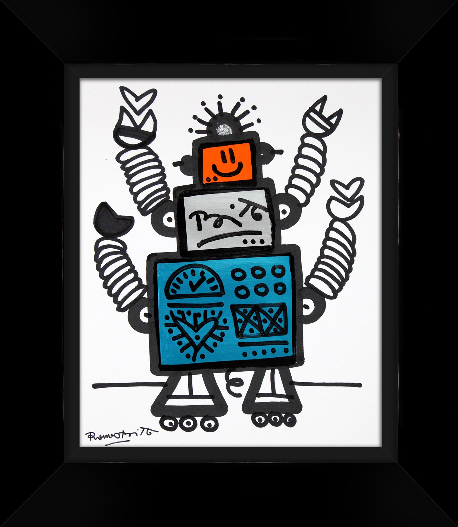 Romero Britto 4 arms original drawing  colorful pop art design