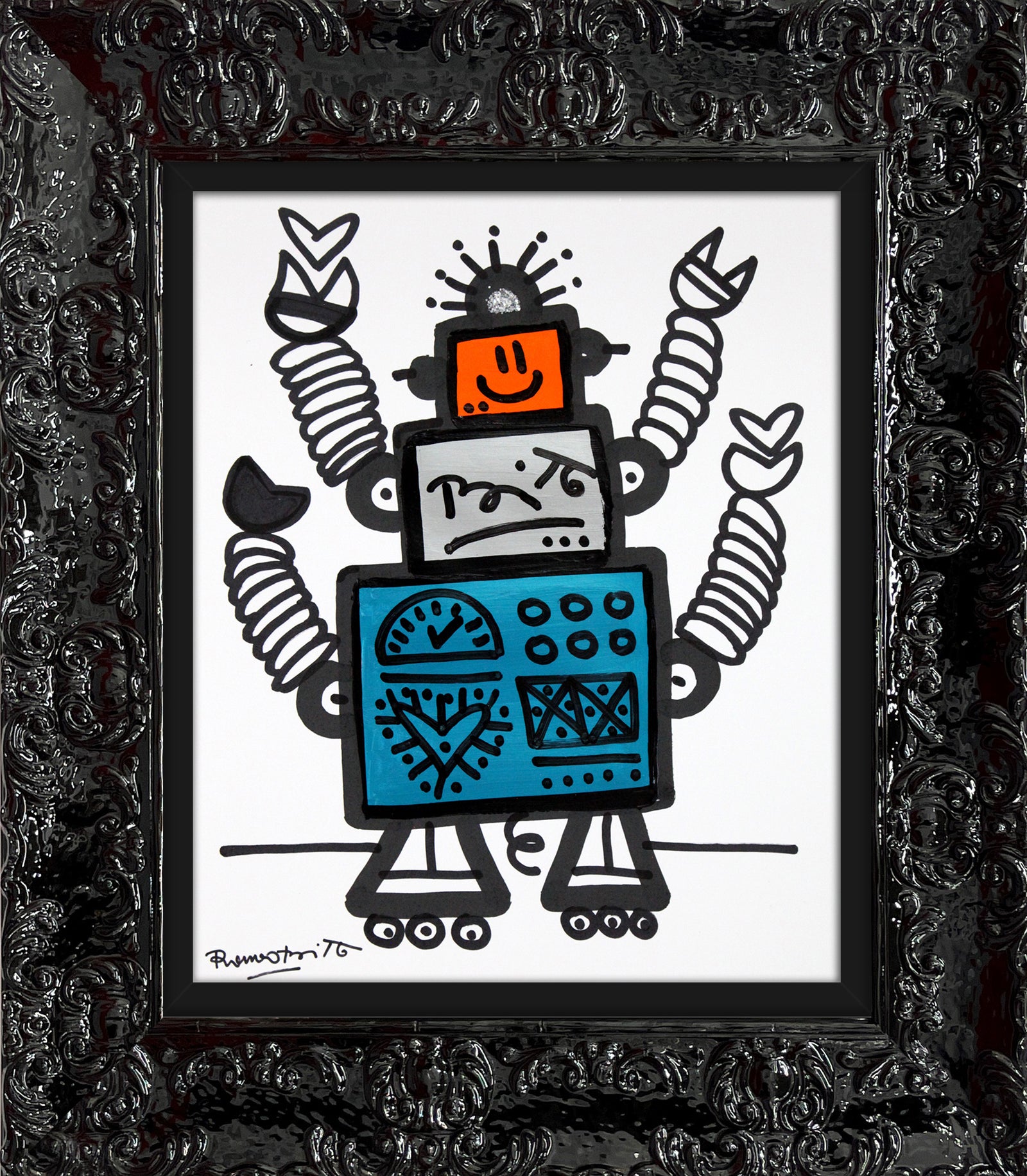 4 arms original drawing  colorful decorative collectible gift idea