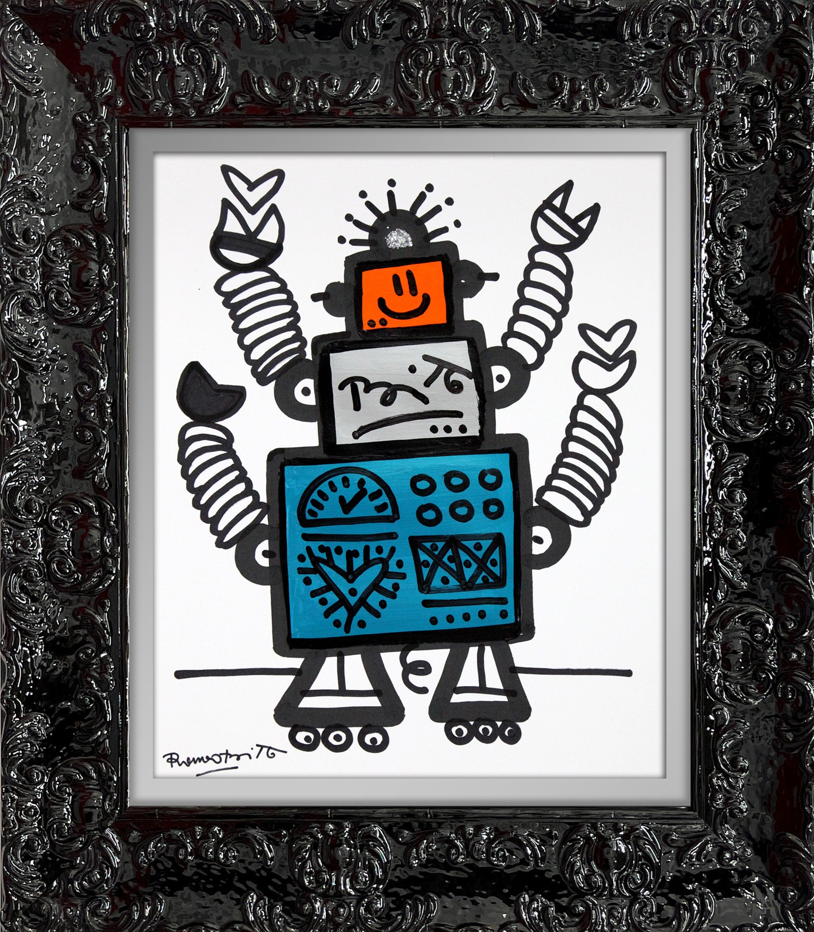 modern pop art 4 arms original drawing  vibrant home decor