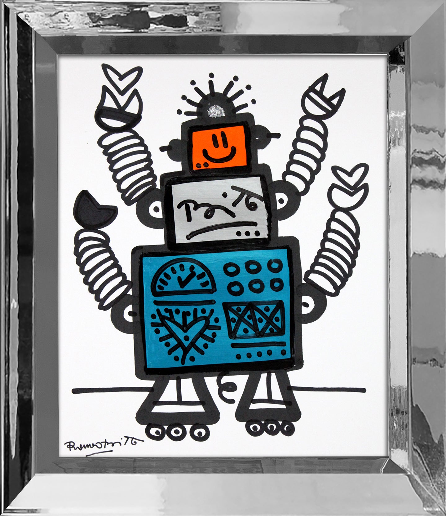 Romero Britto 4 arms original drawing  colorful pop art design