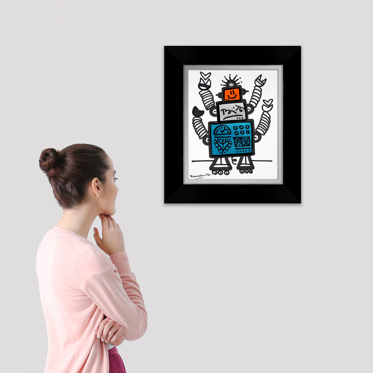 modern pop art 4 arms original drawing  vibrant home decor
