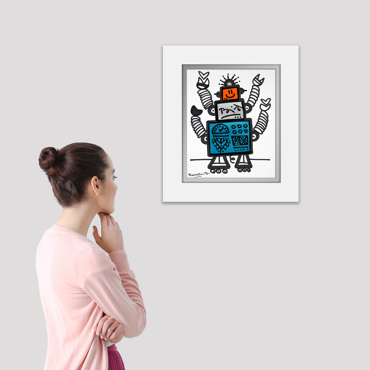 4 arms original drawing  artistic colorful design collectible